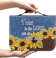 Vista 8 de Funda para Biblia con diseño de margaritas y colibríes, funda para Biblia con asa, organizador multifuncional de papelería, suministros de estudio