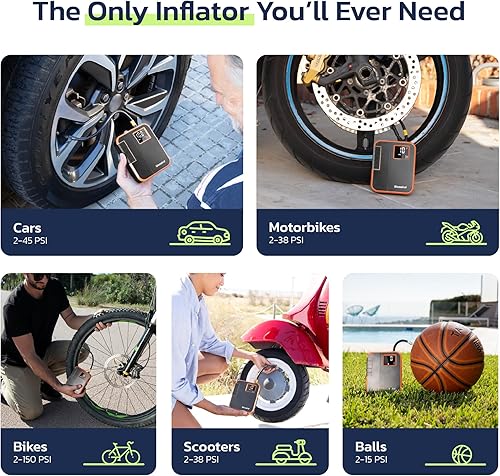 Miniatura 5 de Inflador de neumáticos SUV Compresor de aire portátil para todoterreno - Bomba de aire de 150 PSI para neumáticos de automóvil con botón de