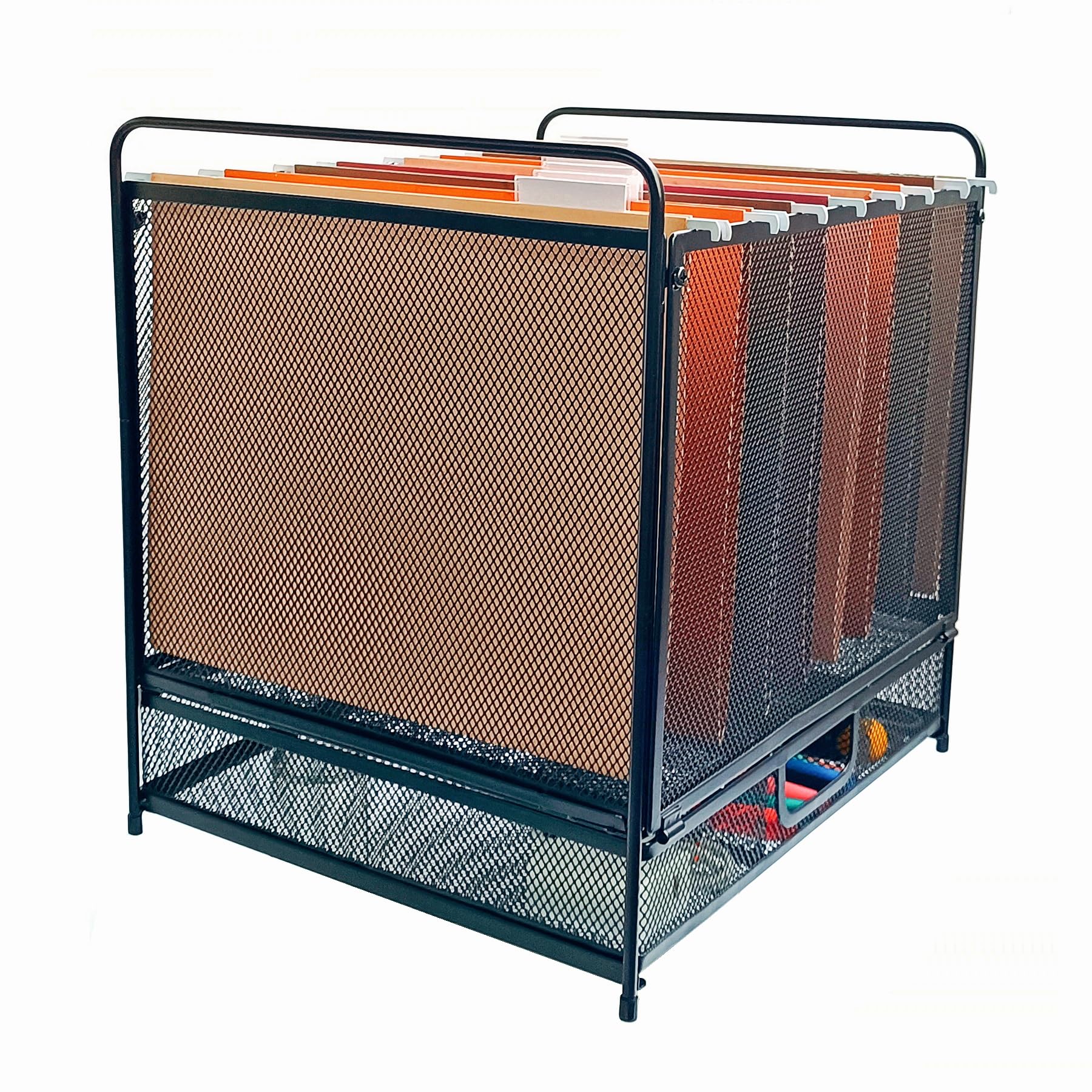 Mknana Mesh Desktop Hanging File Organizer with Drawer,Office Supplies and Home Filing Organizer,Letter Size,Black