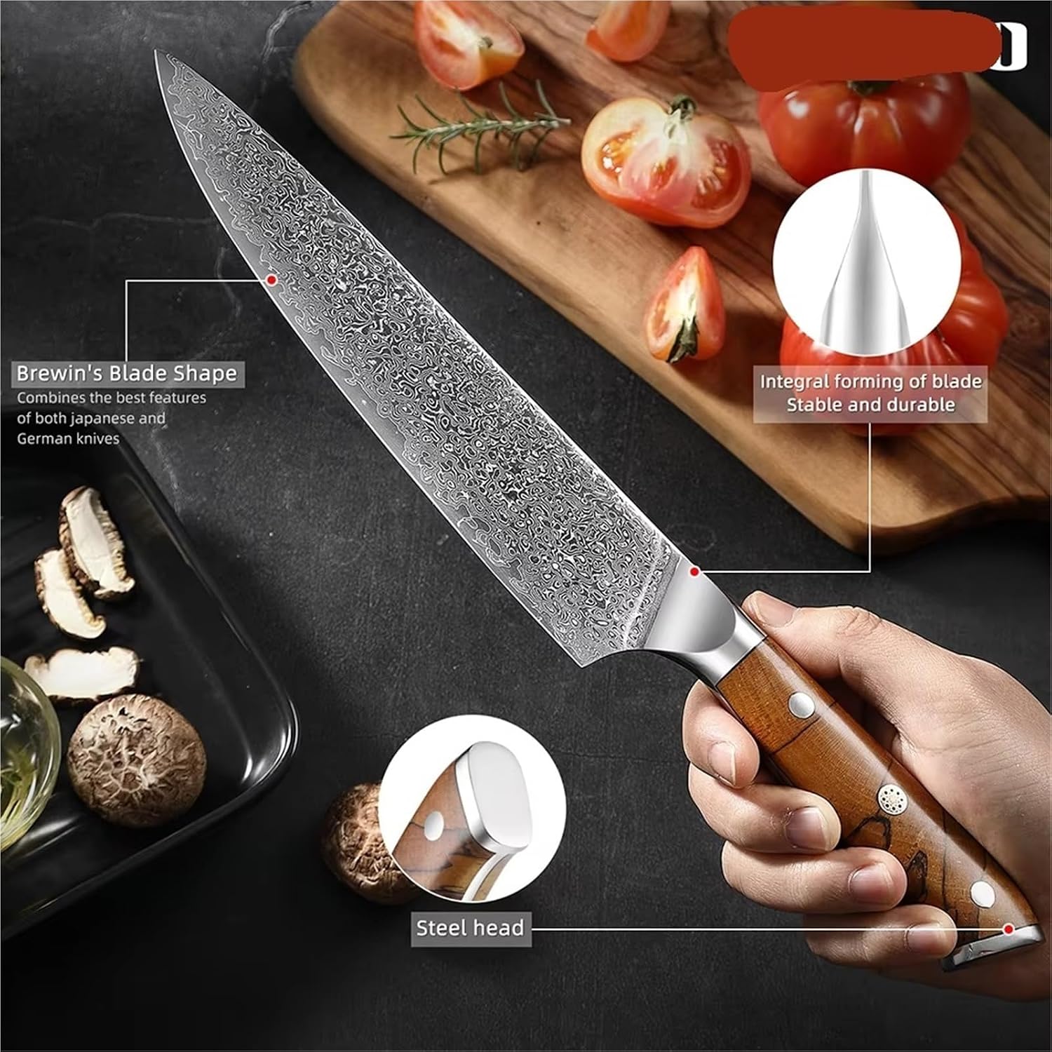 Damascus Steel Kitchen Knife Set 1-8 Pcs Pro Japanese Chef Knives Sharp Chef Santoku Slicing Utility Paring(7 Inch Santoku knife)