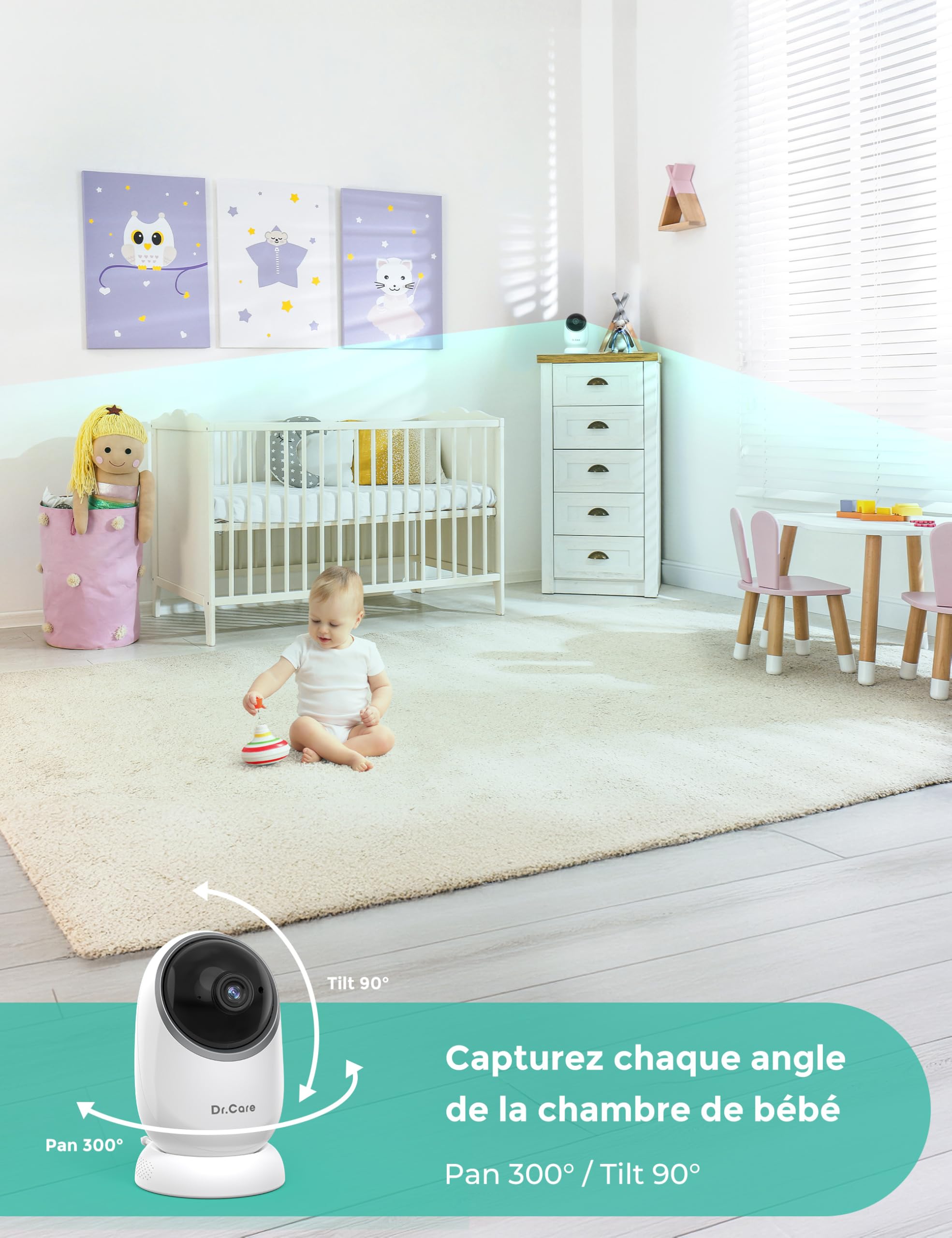 Dr.Care NovaView Pro Babyphone Caméra avec Détection de Mouvement - sans WiFi, Écran 5" 1080P, Batterie 5000mAh, Vision Nocturne, Zoom 2X/4X, Audio Bidirectionnel, Caméra Pivotante, Portée 390m