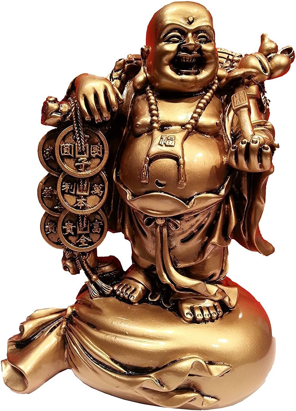 2016 Year of the Monkey Chines Feng Shui : Happy Buddha (Laughing Buddha) Feng Shui for Money and Wealth ( Gold-big size) 9" high