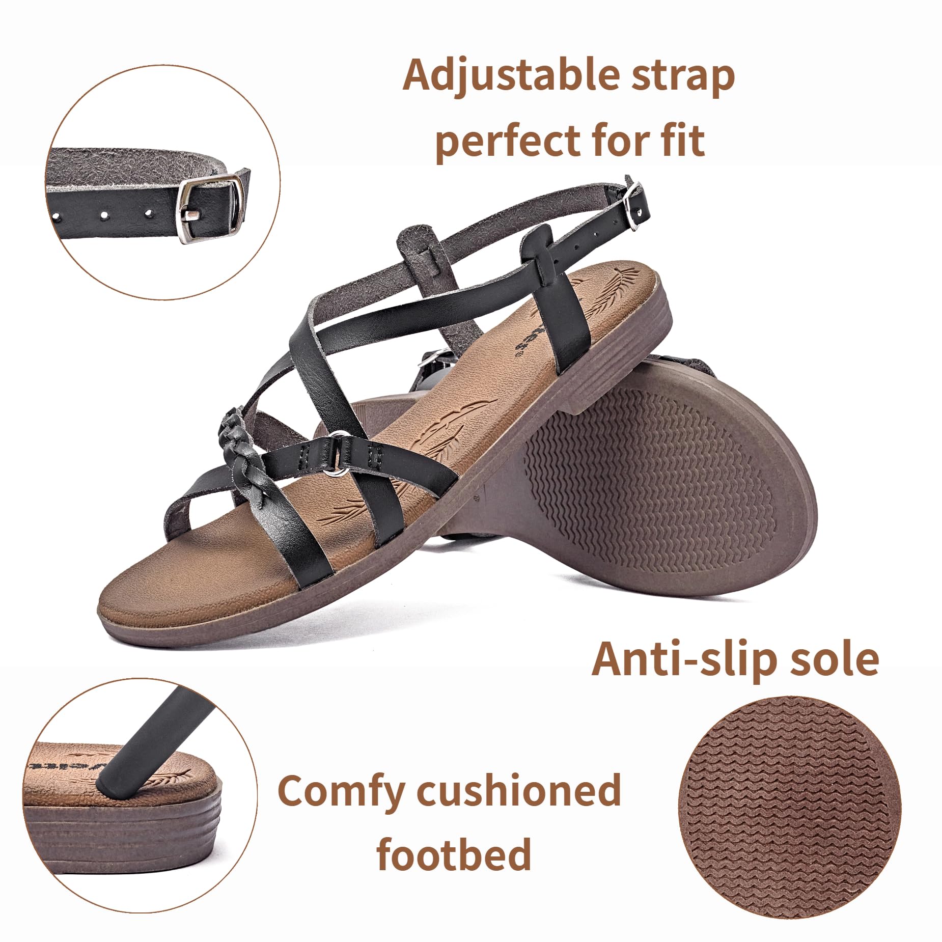 Veittes Sandali piatti scorrevoli da donna - Sandali piatti intrecciati casual da donna Scarpe estive.