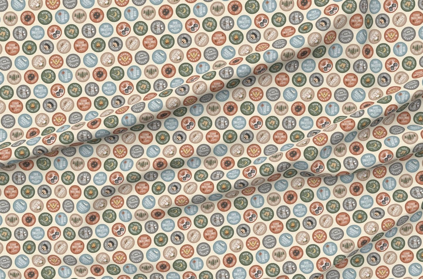 Spoonflower Fabric - Novelty Patch Camping Rustic Adventure Funny Outdoor Summer Camp Printed on Petal Cotton Fabric Fat Quarter - Sewing Quilting Apparel Crafts Decor