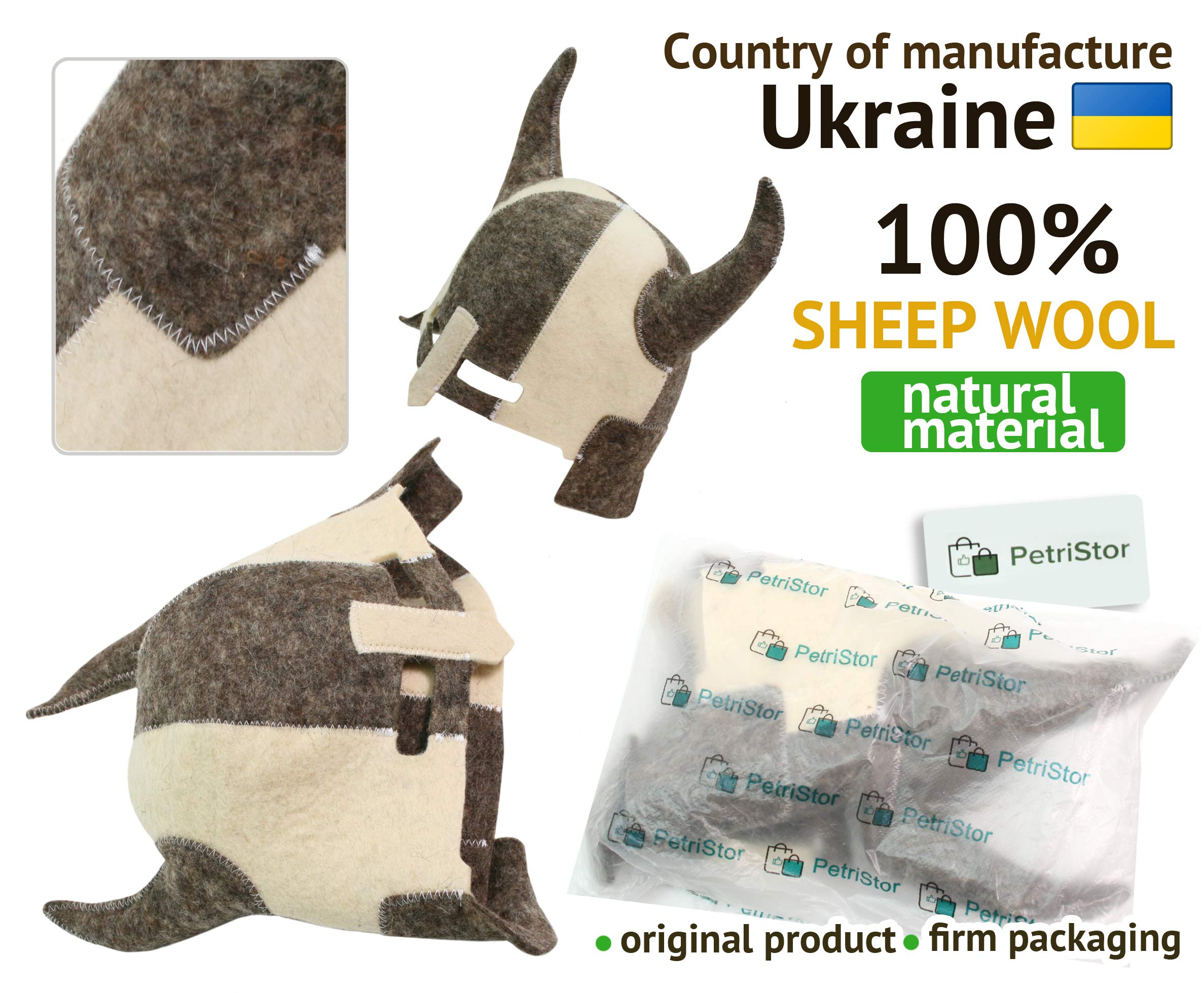 PetriStor Gorro de sauna de lana para hombre, fieltro natural, 100% natural, hecho en Ucrania, Gris