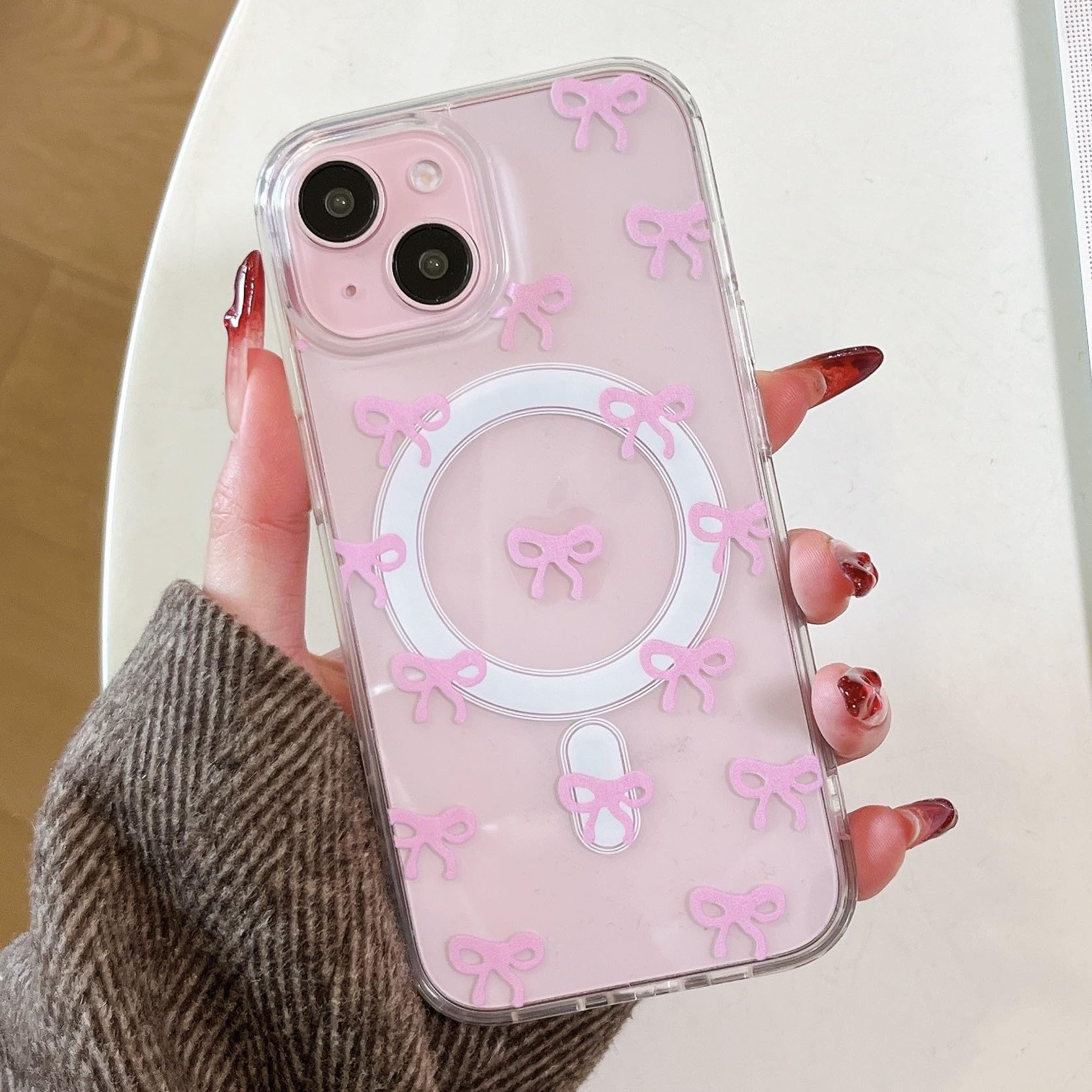 QLTYPRI Magnetic for iPhone 16 Pro Max Case Cute Bow Phone Case Compatible with MagSafe for Women Girls, Clear Aesthetic Ribbon Bows Shockproof Slim