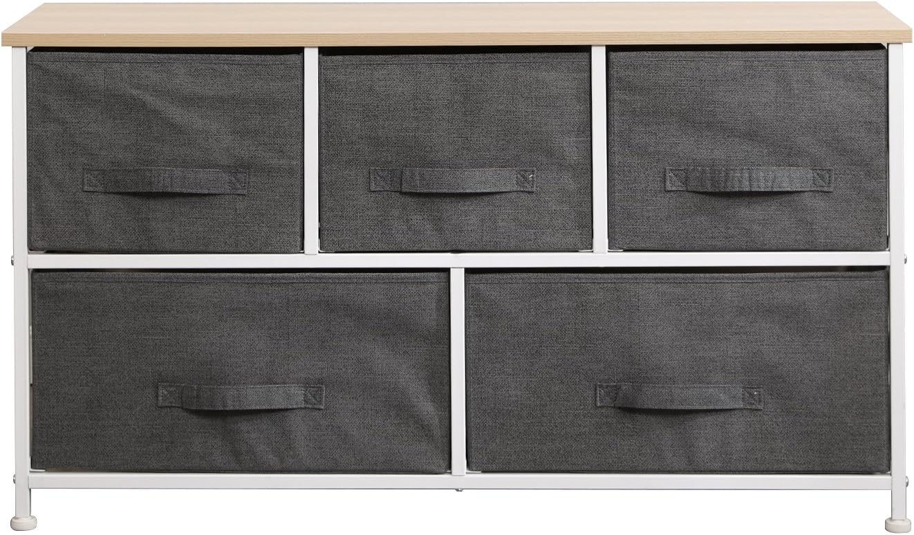 soges Fabric 5-Drawer Storage Organizer Unit for Bedroom, or Play Room with Fabric Bin Storage Unit Grey, 106-GY-N