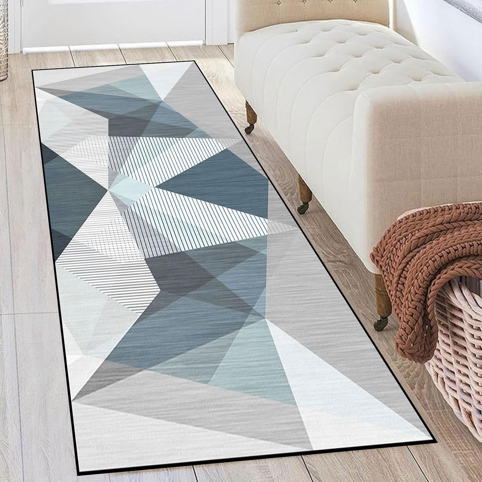 Tappeto Runner 115 x 320 cm Lavabile Antiscivolo Tappeto Runner Lungo Anti-Fatica, Motivo Geometrico per Corridoi, Cucine, Bagni, Lavanderia, E