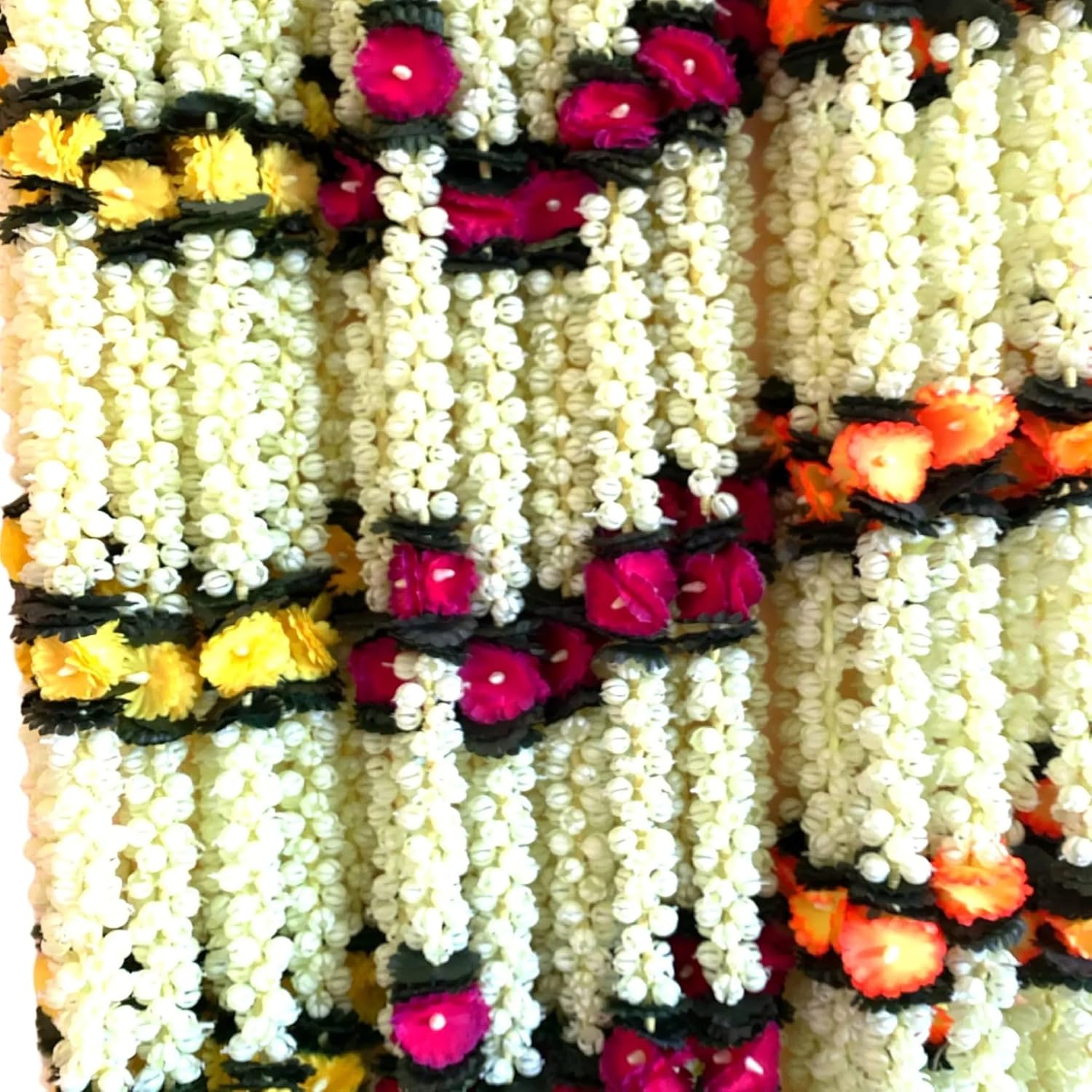 LOVENSPIRE Set of 2 Artificial Jasmine Flower Garlands for Wedding Decor, Diwali Pooja, Housewarming, Day of the Dead and Party Backdrop Decorations Orange / 6Feet