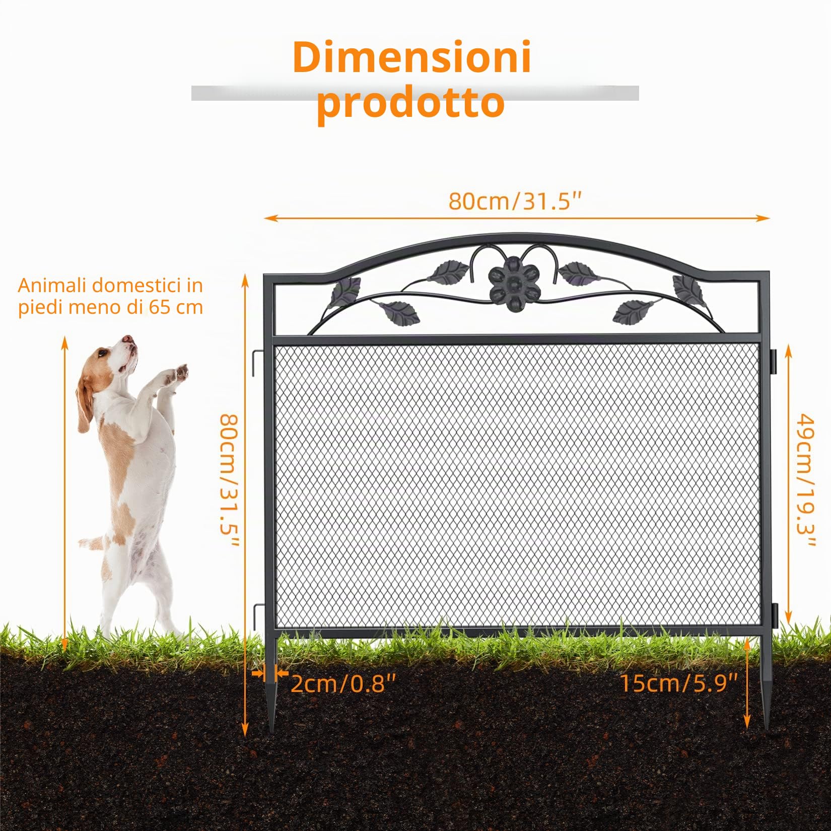 UNHO XXL Recinzione Giardino esterno Metallo: Recinzione per Aiuole orto Alto 80 cm Recinzione Decorative in Ferro Recinzione modulare bordura Set 5 Pannelli Nero Fitta Rete