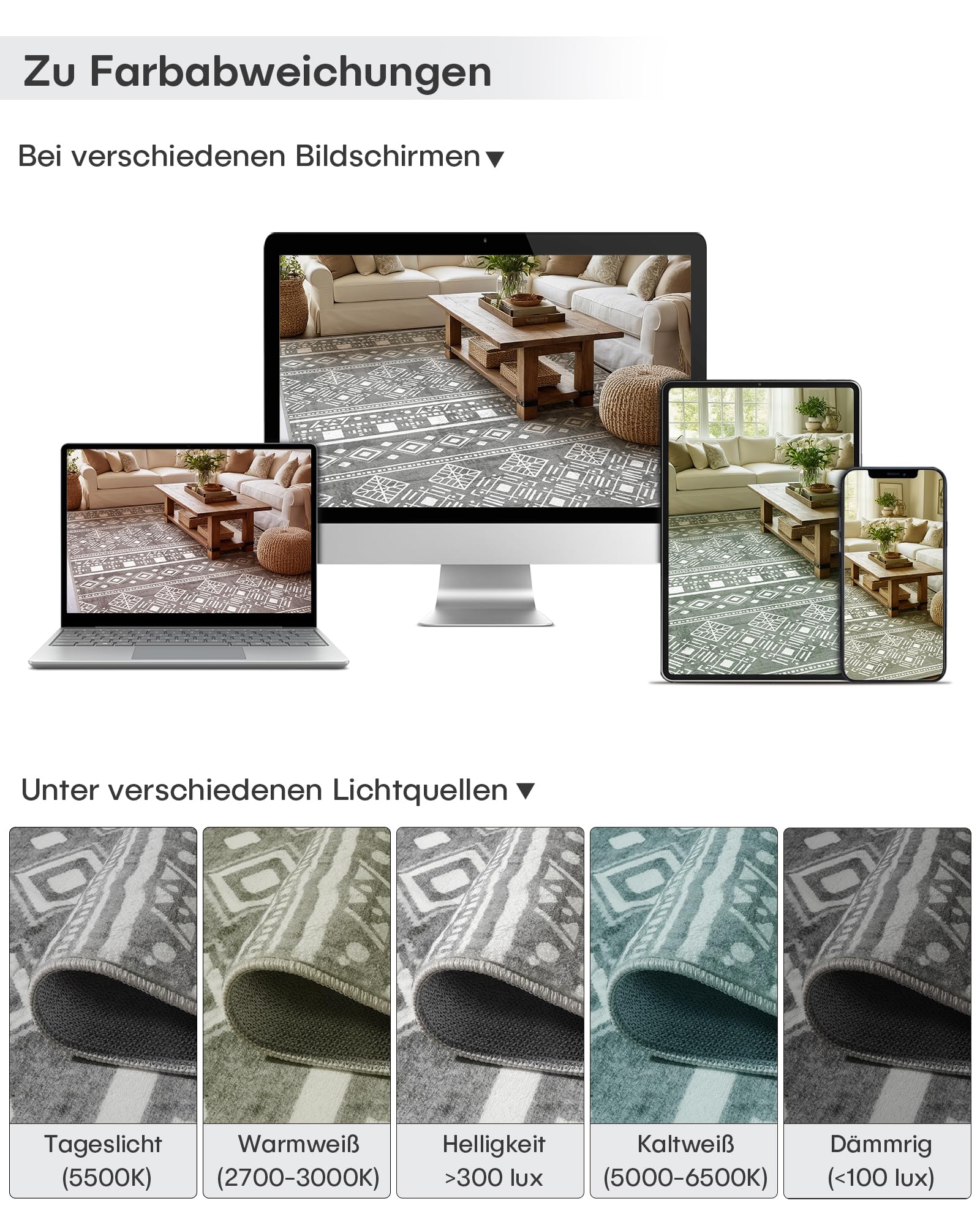 XSIVOD Kurzflor Teppich 200x280 cm Grau, Boho Waschbarer Teppich
