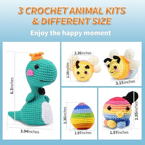 Miniatura 6 de Kit de ganchillo para principiantes, kit de 4 piezas de animales de ganchillo para adultos y niños, kit de ganchillo para principiantes con