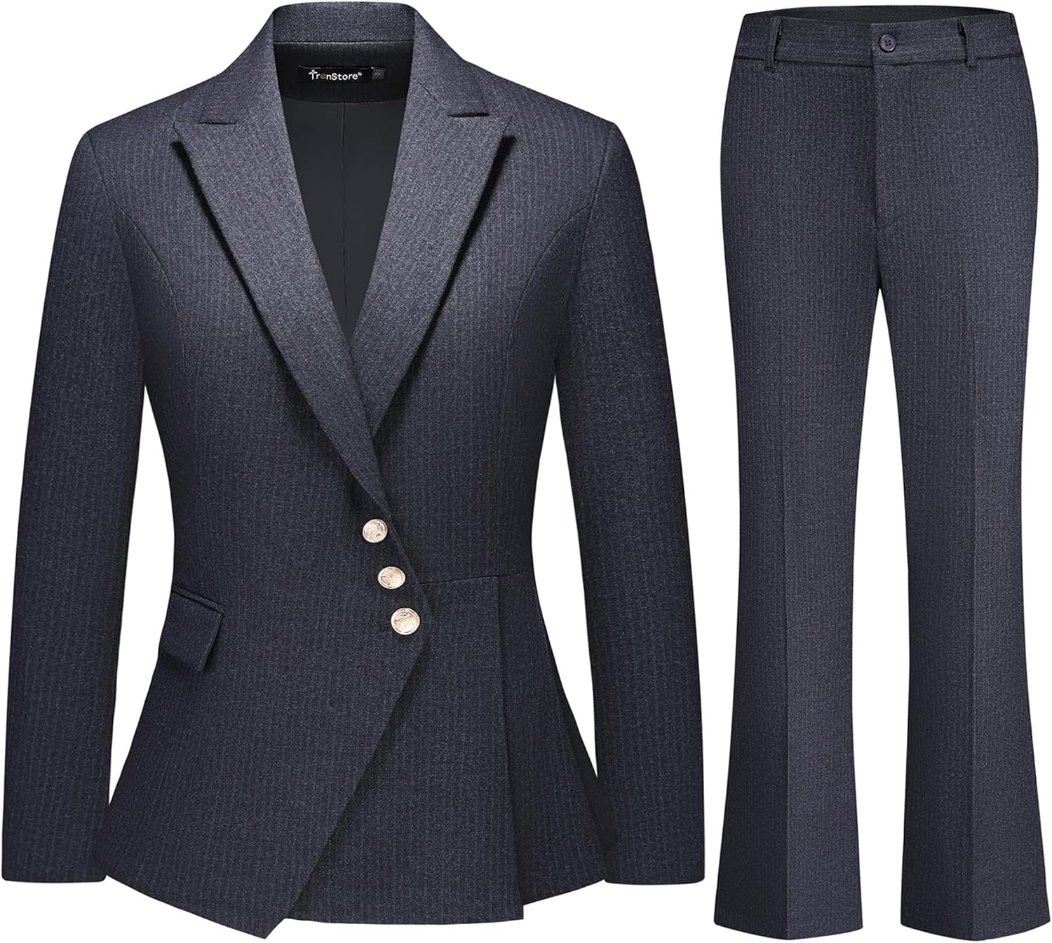 Women's 2 Piece Pinstripe Suit Set Slim Fit Asymmetric Blazer Bootcut Pants Formal Outfit for Women Office Business