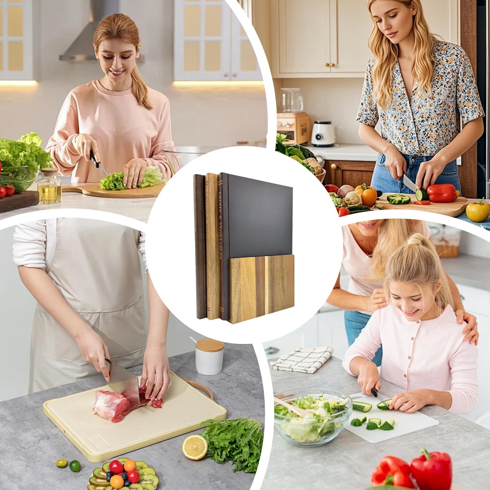 Tablas De Cortar Para La Cocina 3 Piezas En Forma De Libro Espesadas | Tabla de Cortar de Madera Para Queso Pan Carne Hogar Comida Familia Amigos Interior