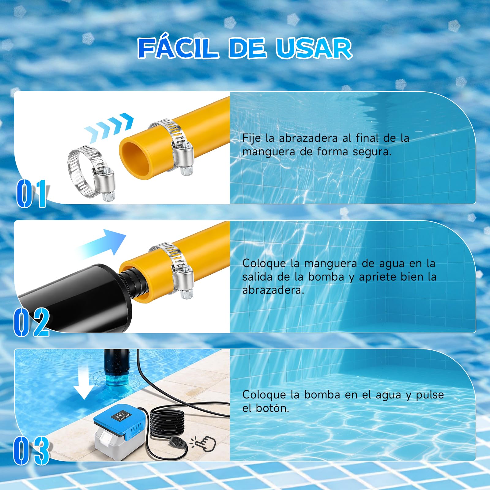 Mini Bomba de Agua Sumergible Compatible con Bosch 18V, 30 L/min Bomba de Agua a Batería Portátil para Barril de Lluvia, Piscina, Estanque y Riego de Jardín (Batería No Incluida)