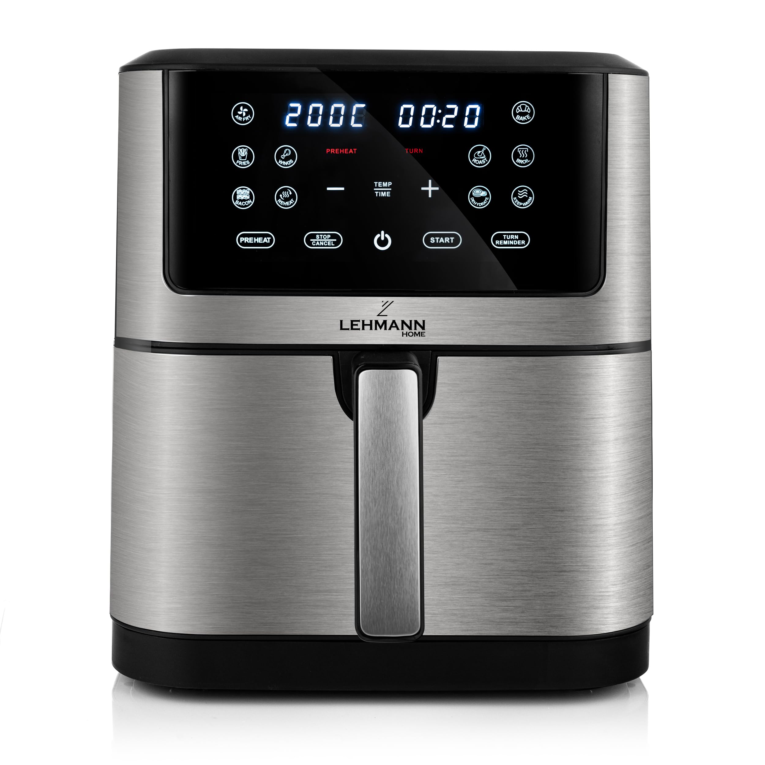 LEHMANN LHODF-1880 XXL 8 L 1800 W 8-in-1 Hot Air Fryer with 10 Programs, Up to 200 °C, Oil-Free Fryer with Air Fry Technology - Grill, Cook, Ferment, Dehydrate