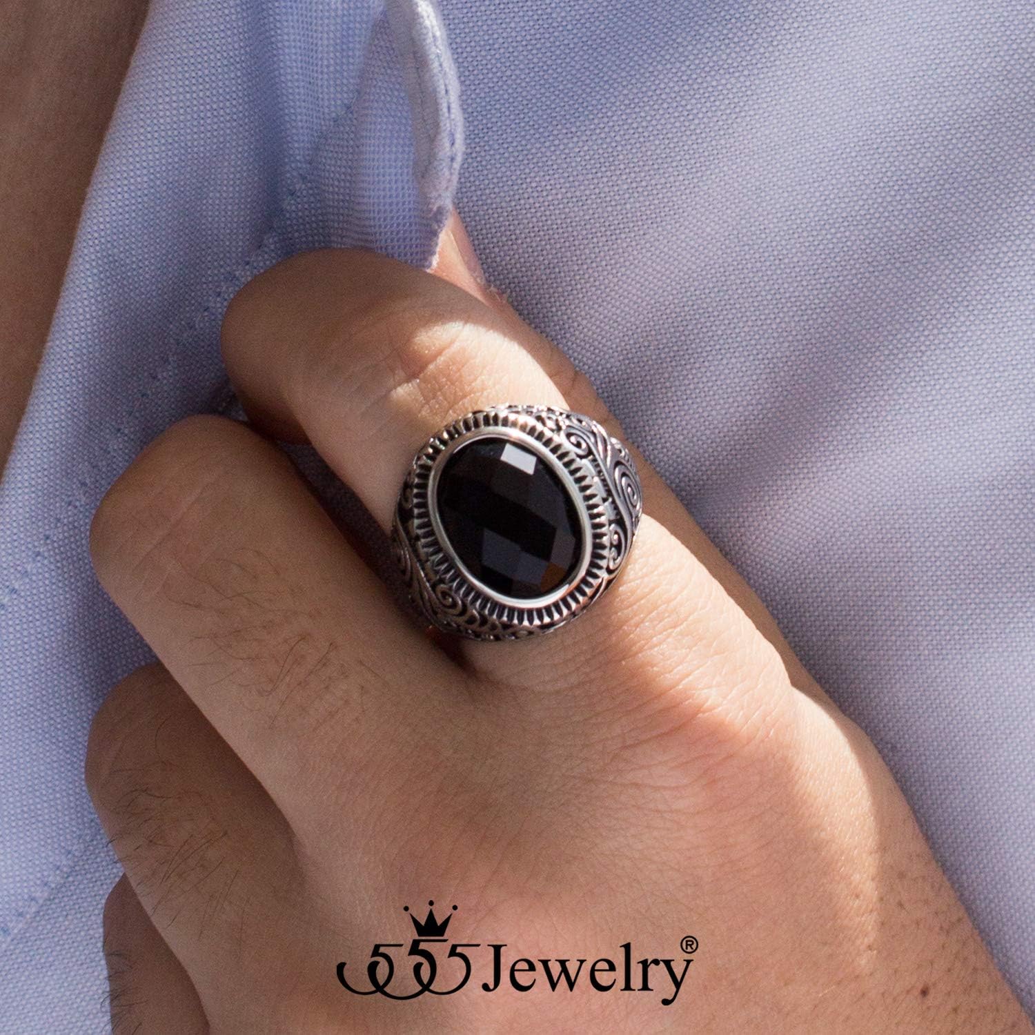 555Jewelry Stainless Steel Vintage Celtic Signet Onyx Stone Ring for Men - Image 2