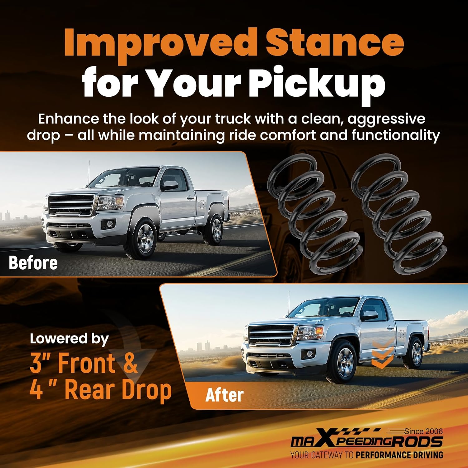 maXpeedingrods 3” Front & 4” Rear Drop Coil Spring Lowering Kit for Chevrolet S10 V6/ Blazer for GMC Sonoma/Jimmy 2WD 1982-2004 with Block U-Bolt