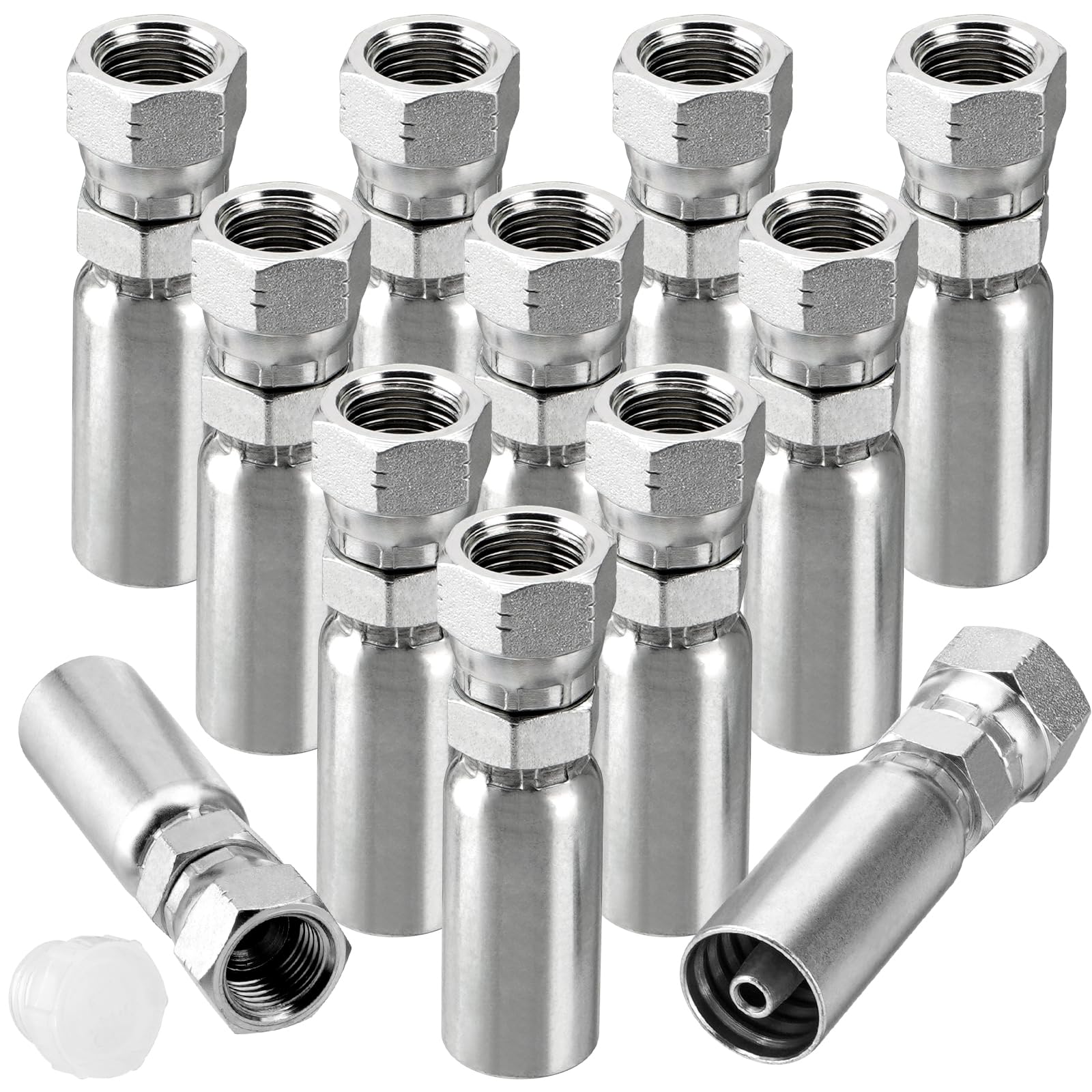 Racewill 12 Pack 1/4" Hydraulic Hose Fittings, 1/4" I.D. Hose x 3/8" JIC 37° Female with Protection Cover Hydraulic Hose End Swivel Crimp Fitting Kits