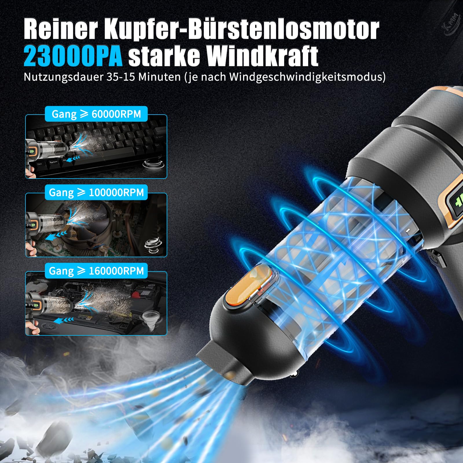 Handstaubsauger Akku Kabellos - 23000pa Auto Staubsauger Stark,Mini Staubsauger Für Auto,Pc,Haus,KüChe,Ritzen Und Ecken,Handsauger Akku Stark Saugend,Kann Als Luftpumpe u. Staubgebläse Dienen,6000mAh