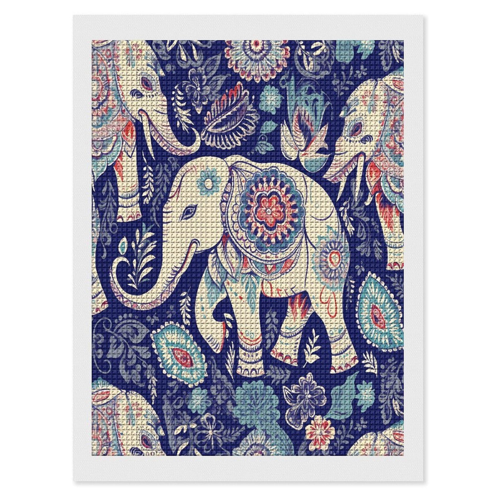 FodPand Boho Elephant Diamond Painting Kit for Beginner Fun 5D DIY Crafts for Adults Diamond Art Kits Square Diamond Art Canvas Painting Gem Art Crafts for Home Wall Decor 12"x16"