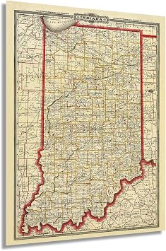 HISTORIX Vintage 1888 Indiana State Map - 18x24 Inch Vintage Map of Indiana Wall Art - Vintage Indiana Map Poster with County, City, Town and Railroad Map - Indiana Wall Map
