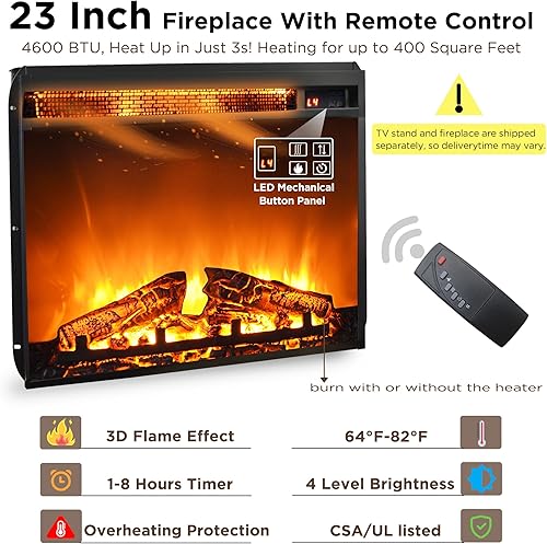 Miniatura 2 de OKD Soporte de TV con chimenea de granja, para TV de 70 y 75 pulgadas, centro de entretenimiento rústico con chimenea eléctrica de 23 pulgadas,