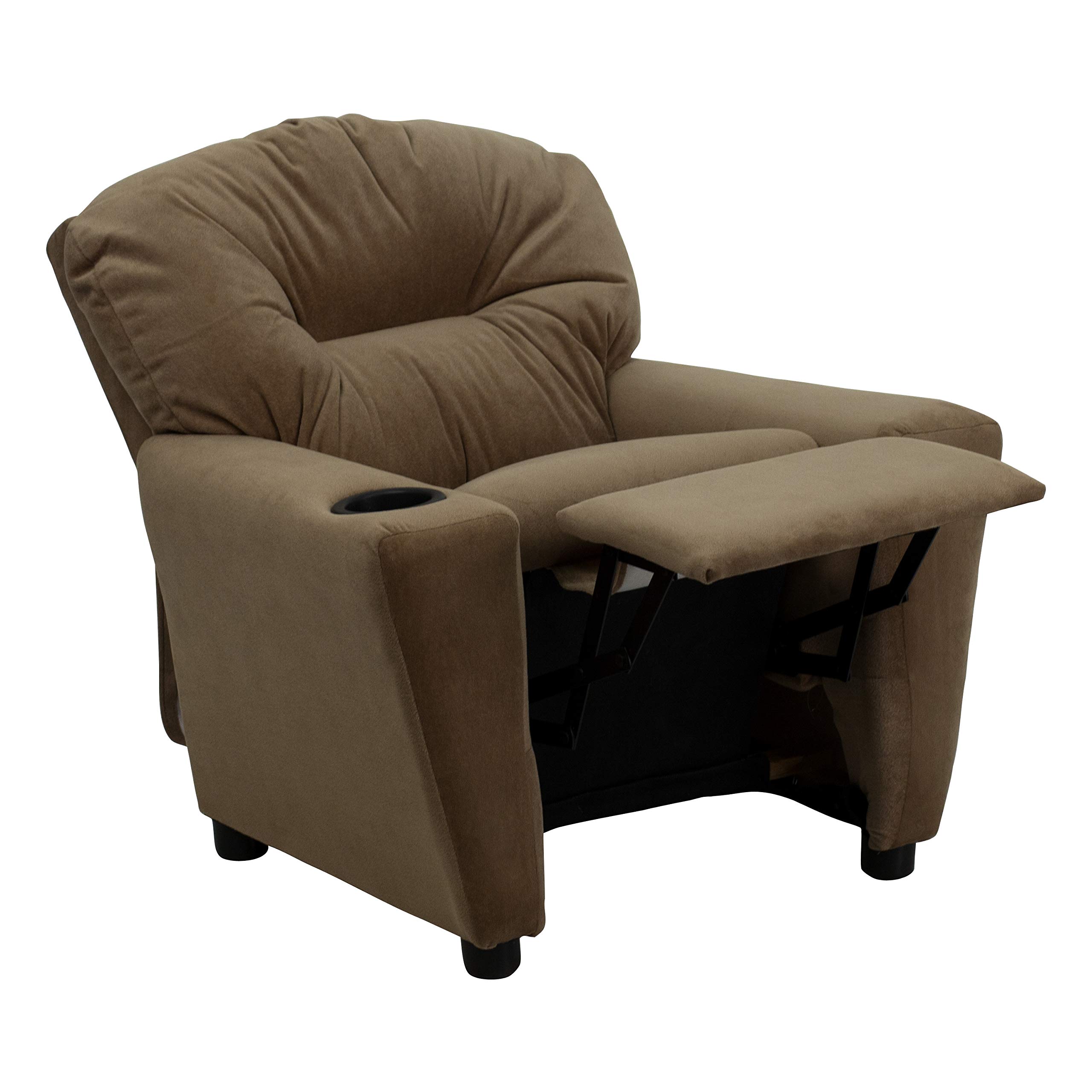 Flash Furniture Lehnsessel für Kinder, modern, mit Becherhalter, Holz, braune Mikrofaser, 1 Stück