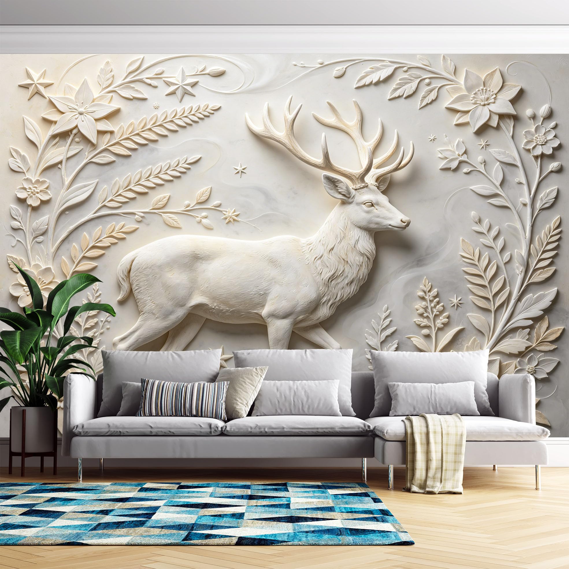 Papel Pintado Con Relieve 3D Alce De Bosque Papel Pintado Autoadhesivo Pared 160Cmx250Cm(Hxw), Mural De Pared Con Relieve 3D, Papel Adhesivo No Tejido, Impermeable Y Removible Para Dormitorio Y Sala