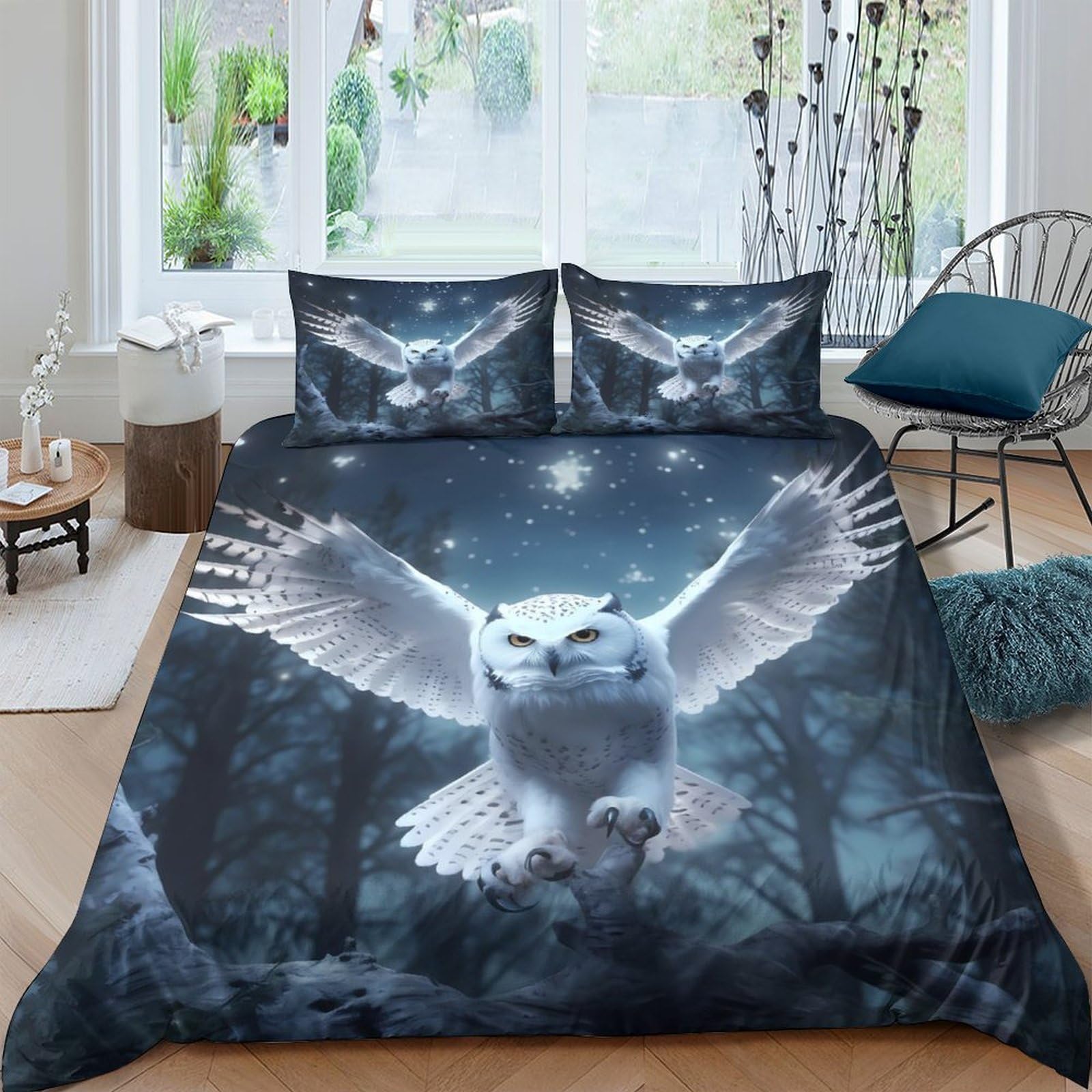 Ctjqhvkz Style-8 3D Printed Night Forest Owl Fitted Sheet Microfiber Soft Slip-Resistant Moonlight Mattress Cover For Bedroom Guestroom Decor Single（135X200cm）