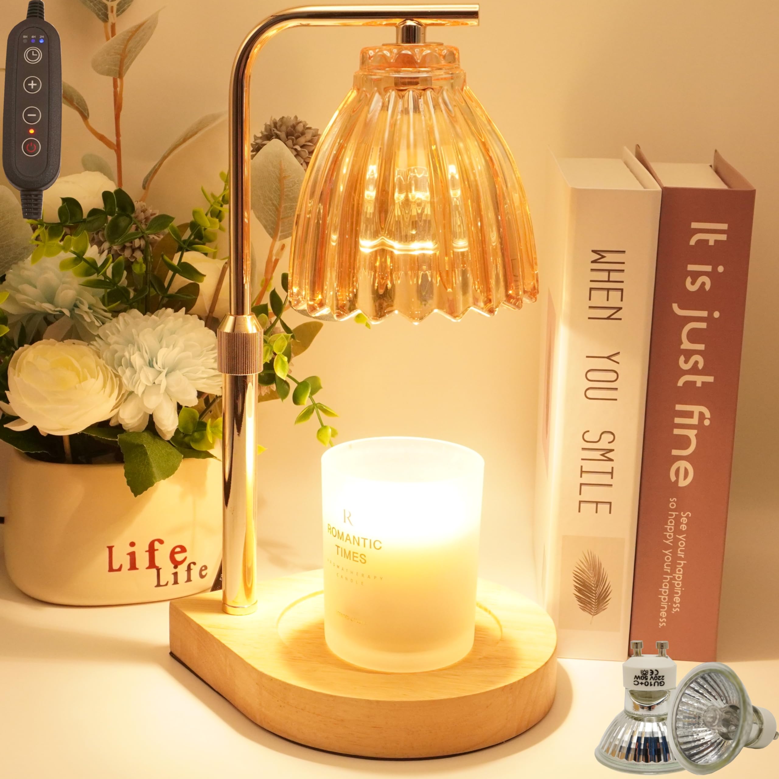 Oppsiue Candle Warmer Lamp, Candle Warmer with Timer Dimmer Height Adjustable, Lamp Wax Warmer with 2 Bulbs,Gift for Wife Girlfriend Mom,House Warming Gifts New Home Gifts,Warm Yellow