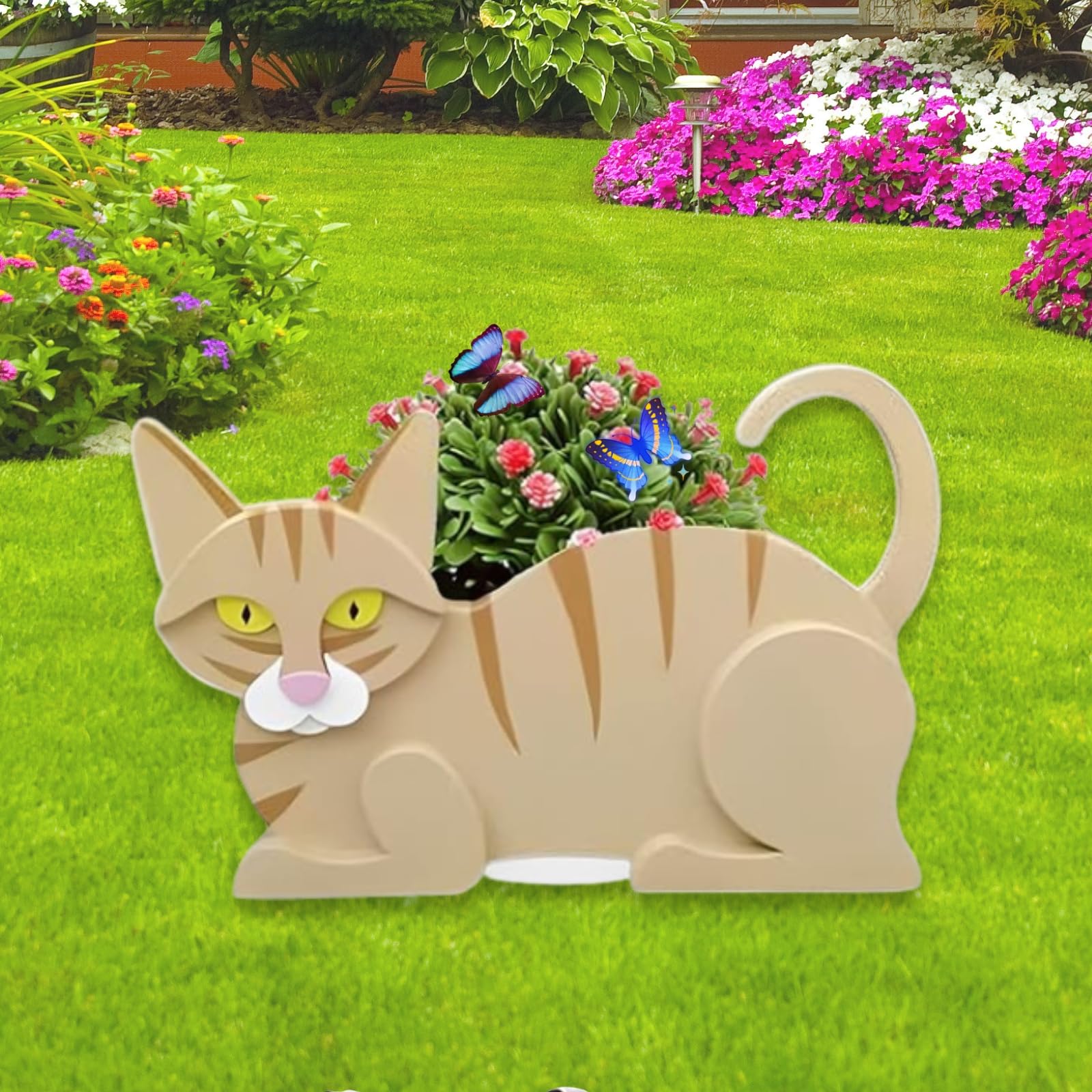 strolfay Yellow Cat Planter Plant Pots,Cute Cat Flower Planter,Gifts for Pet Lovers,Unique Animal Plant Pots,Office,Indoor Outdoor Garden Decor(12.5 * 5.6 * 7.8in)