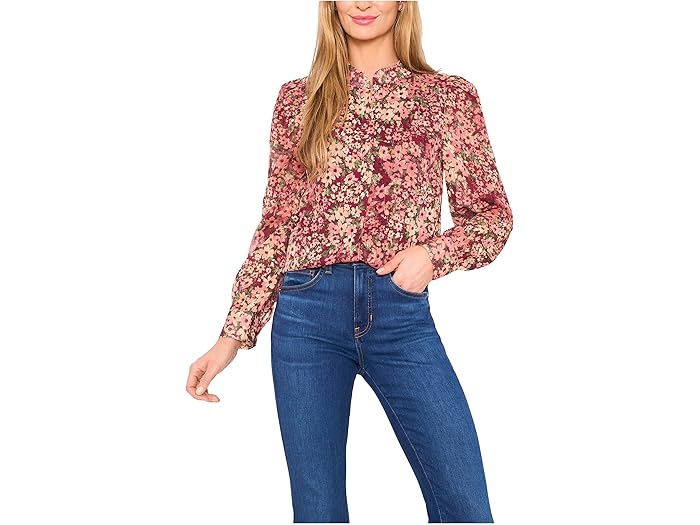 Long Sleeve Hidden Placket Floral Top - Image 3