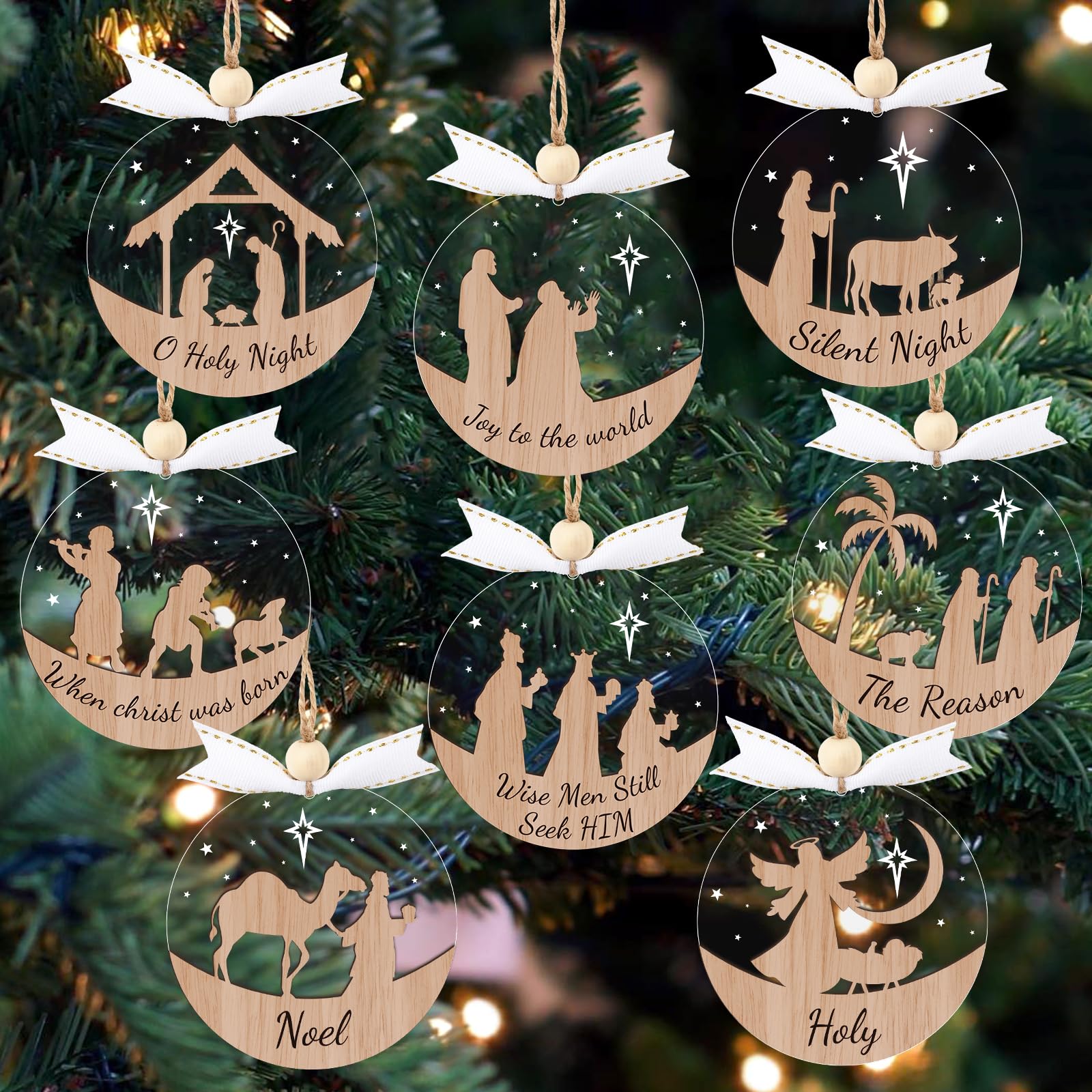 Crèche de Noël en acrylique découpé et bois de qualité supérieure, ornements 3D élégants - 28 pcs