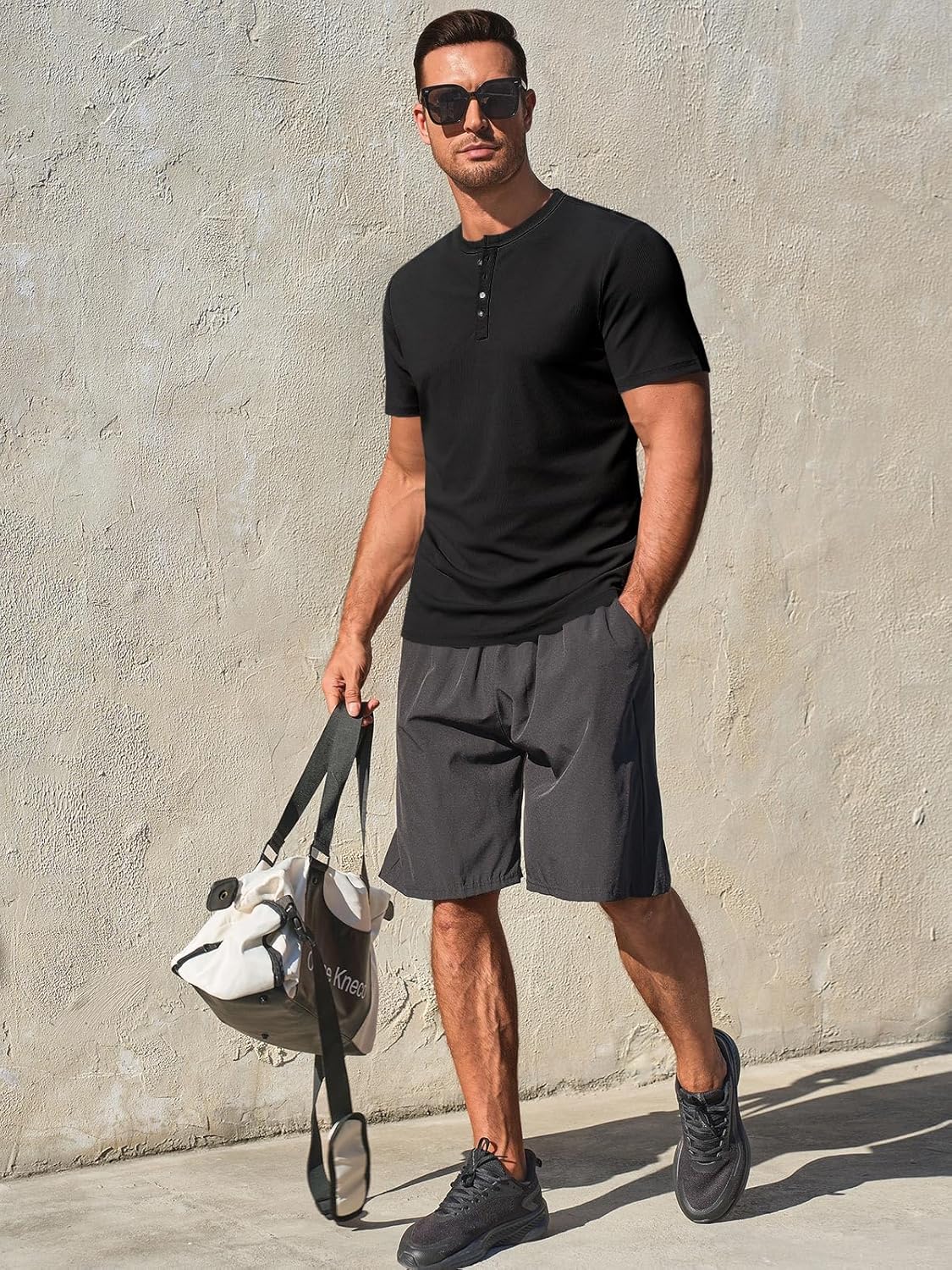 Runcati Men's Henley Shirts Short Sleeve Casual Ribbed Knitted Summer T-Shirt Slim Fit Workout Muscle Tops - Image 4