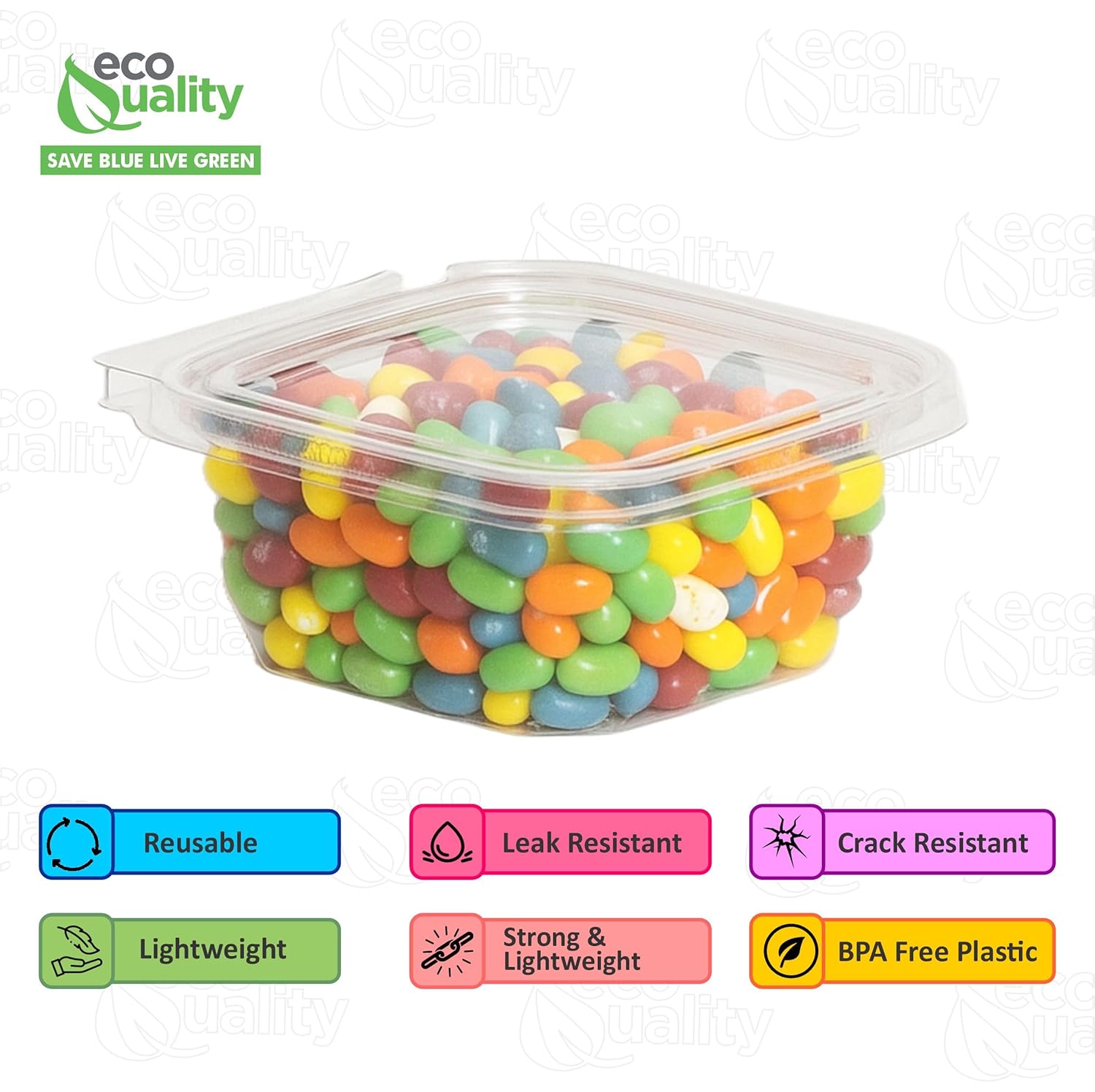 EcoQuality 12oz Clear Plastic Tamper Resistant Take Out Food Container Tamper Evident - Take out, Salad, Sandwich, Fruits, Polypropylene, Restaurant Supplies, Recyclable, Heavy Duty (100)