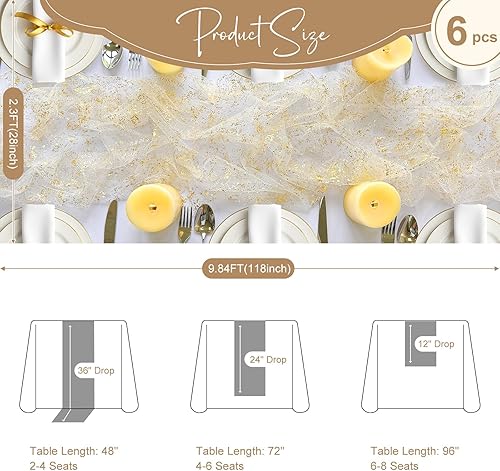 Vista 20 de AerWo 2 caminos de mesa dorados bohemios de 10 pies, con lentejuelas transparentes con purpurina dorada de 120 pulgadas de largo, centro de mesa