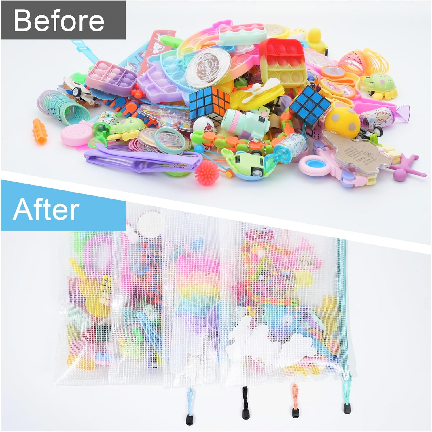 30 Pcs Mesh Zipper Pouch Bags, A4 Size Waterproof File Bags, with 10 Colors, for Organizing Office Supplies, Board Games, Puzzles, and Classroom Organization, Assorted Letter Size Zipper Pouches - Image 3