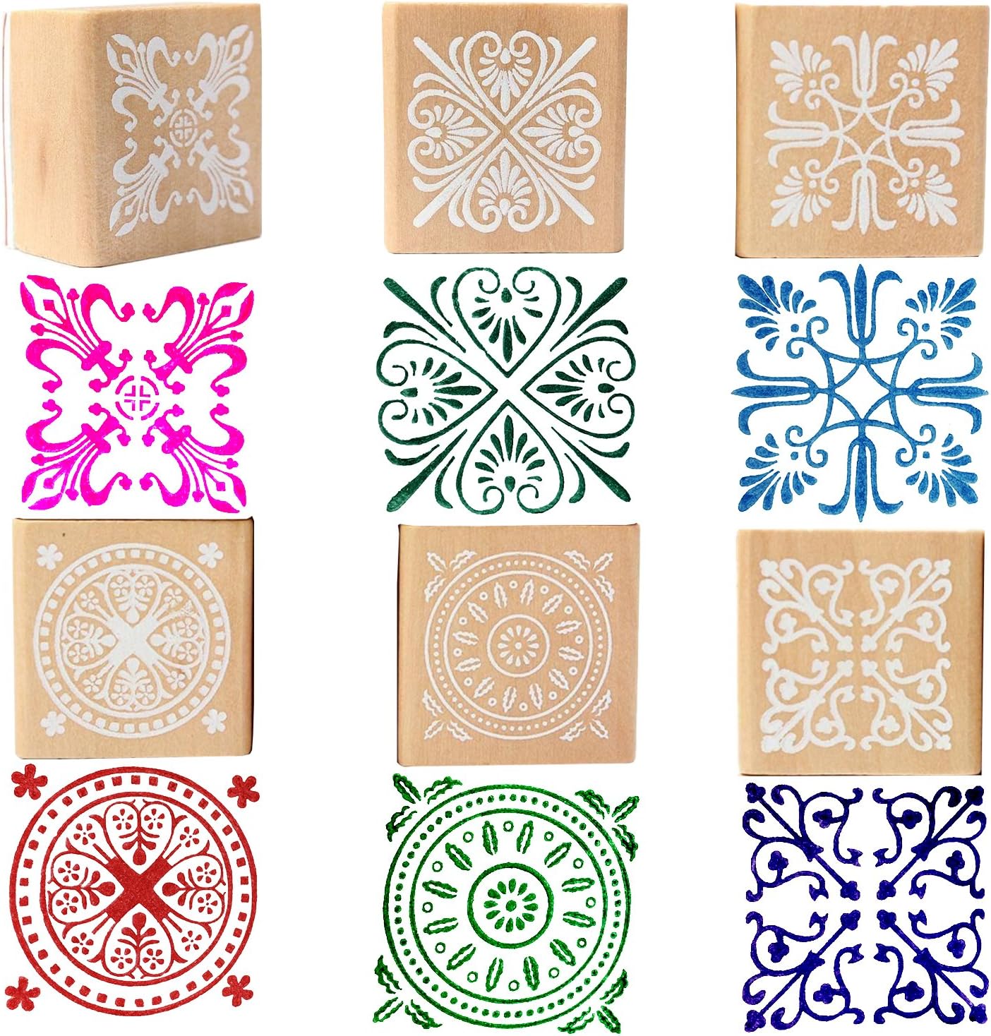 Wood Rubber Stamps Floral Pattern Wooden Symbol Stamp For Card Scrapbooking Design 6 Pieces (6 pcs Square Lace stamp)