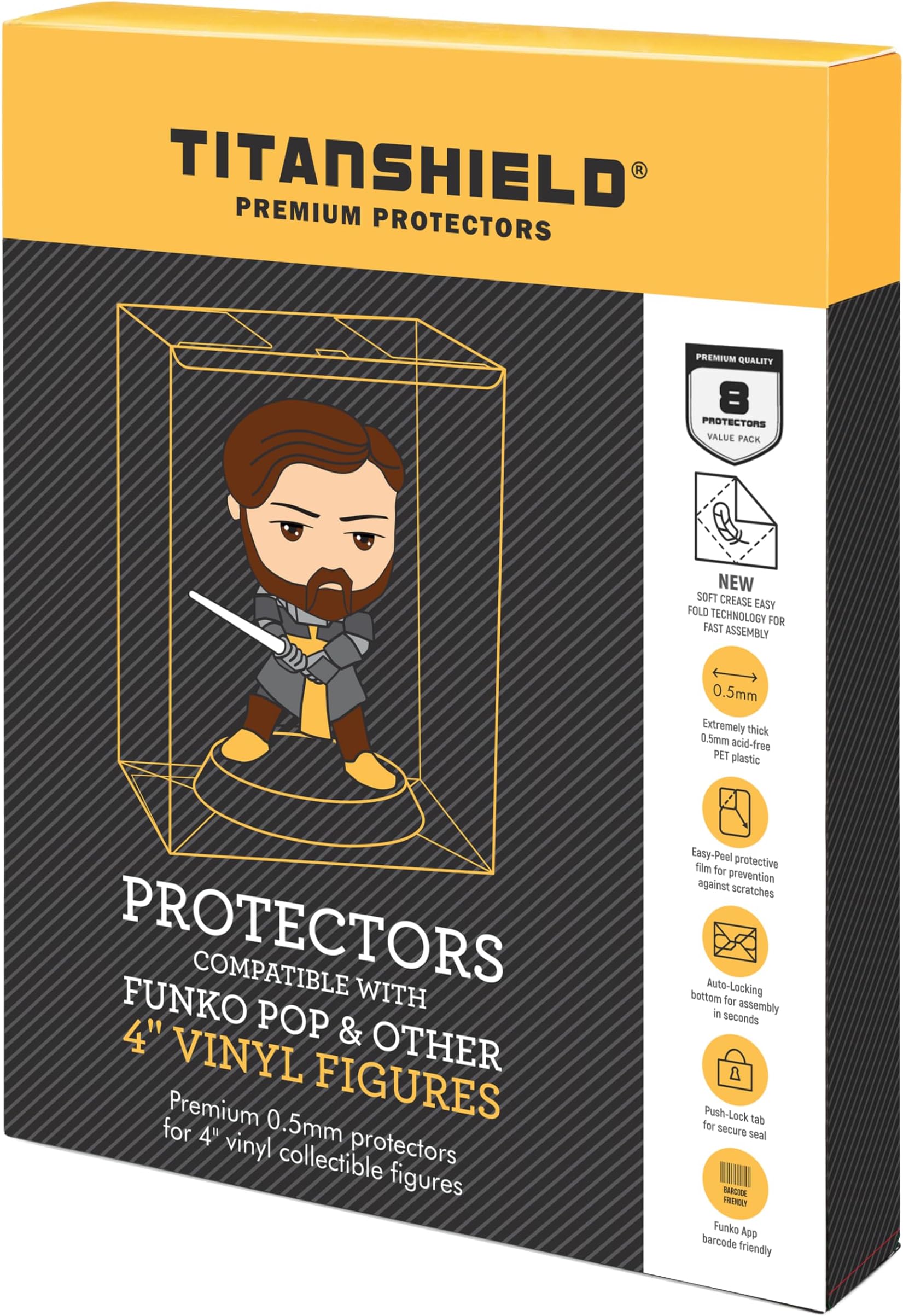 TitanShield 0.5mm Pop Protectors Sleeve Case Compatible with Funko - 4" Inch Pop! Vinyl Figures (8 Pack)
