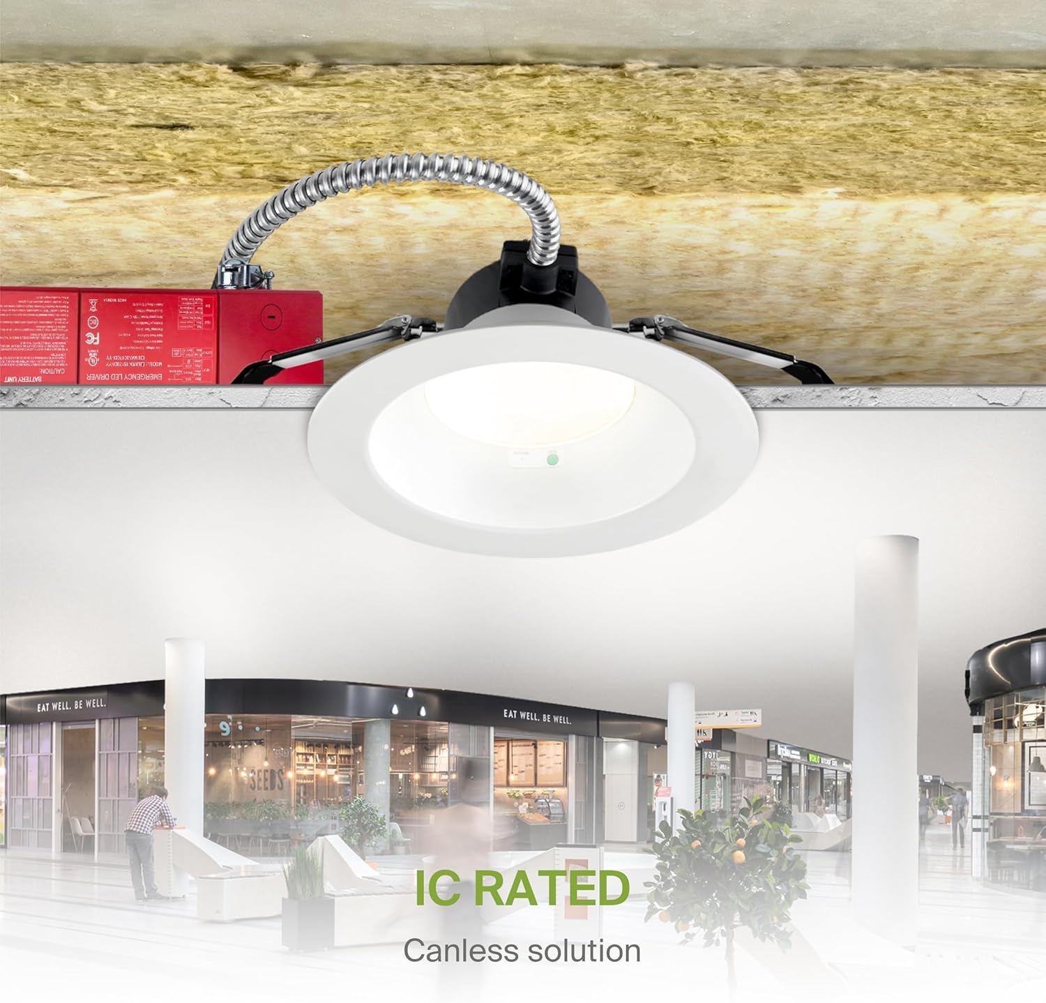 ASD Commercial LED Downlight 6 Inch with Emergency Battery Backup 15W, Power Adjustable Downlights 12/16/22/26/30W, Canless Recessed Lighting 120-277V, 5 CCT 2700K-5000K, Dimmable, IC Rated, White ETL