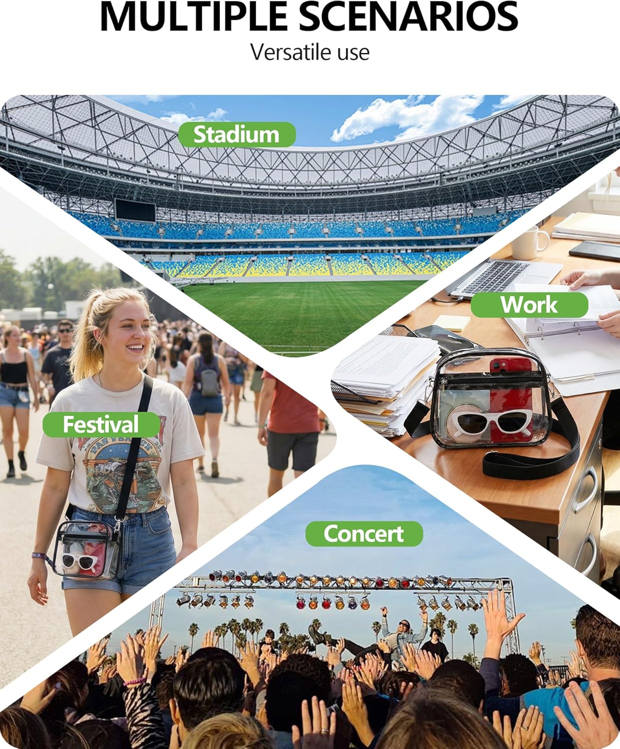 MAY TREE Clear Bag for Stadium Events Small Clear Sports Fan Handbags Purse Transparent Bag with Detachable Strap for Concert