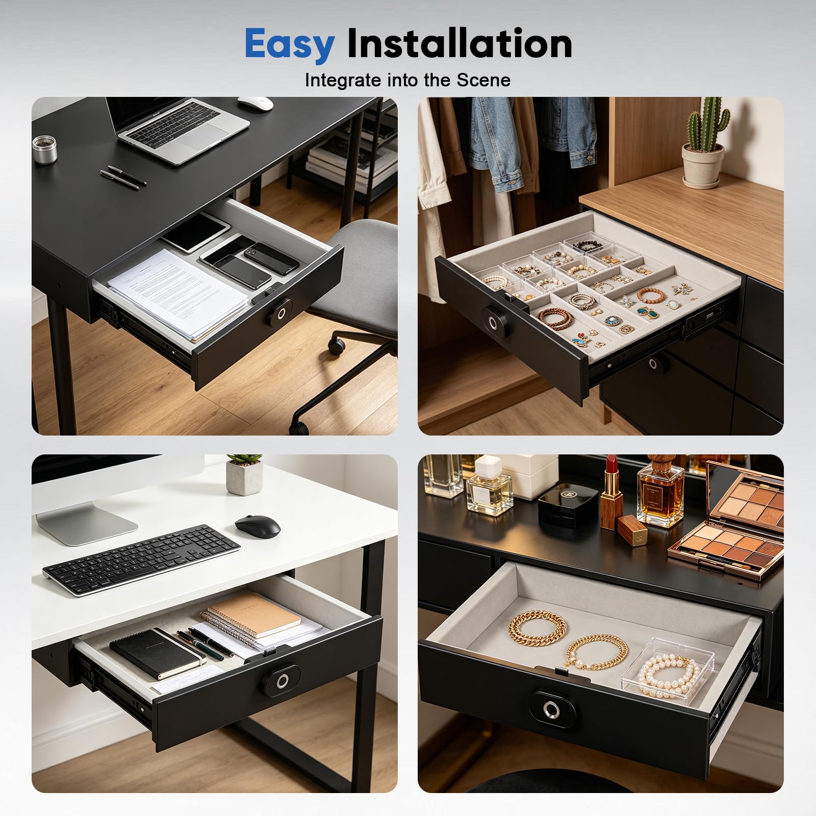 Coffre Fort Discret Sécurité par Empreinte Digitale Tiroir 35×28×7 cm | Petit Coffre Fort avec USB-C Verrouillage Automatique et Rails Silencieux pour Maison Bureau Hôtel et Armoire