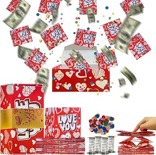 Birthday Anniversary Surprise Gift Box Explosion for Money Exploding Money Cash Pop-up LOVE YOU Gift Box, Party Gift Surprise12 Folding Bouncing Pop Box for Valentine Wedding Mother's Day