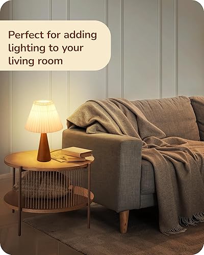 Miniatura 7 de EDISHINE Lámpara de mesa pequeña de 13.58 pulgadas, lámpara de mesa de noche con base de madera, pantalla plisada blanca, lámpara de noche moderna