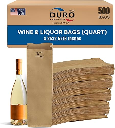 Bolsas de papel Kraft Duro para botellas de litro de vino y licor, 4.25x2.5x16 pulgadas, bolsas de regalo de papel ideales para catas de vino a