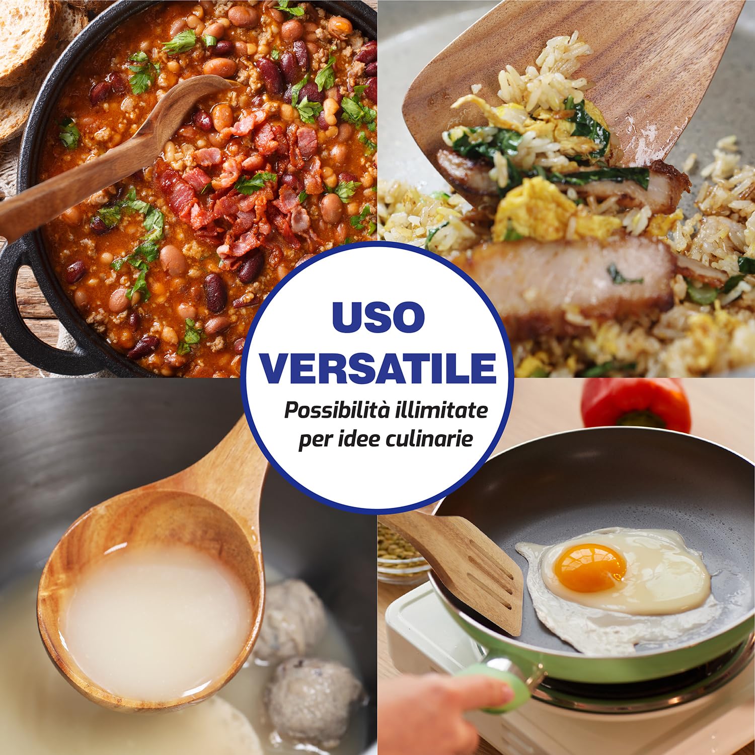 StarBlue - Set Di Utensili Da Cucina In Legno Di Acacia Da 6 Pezzi; Resistenti Spatole Antigraffio Per Pentole Antiaderenti; Set Di Spatole Ecologiche Ed Ergonomiche Con Apposito Contenitore In Legno