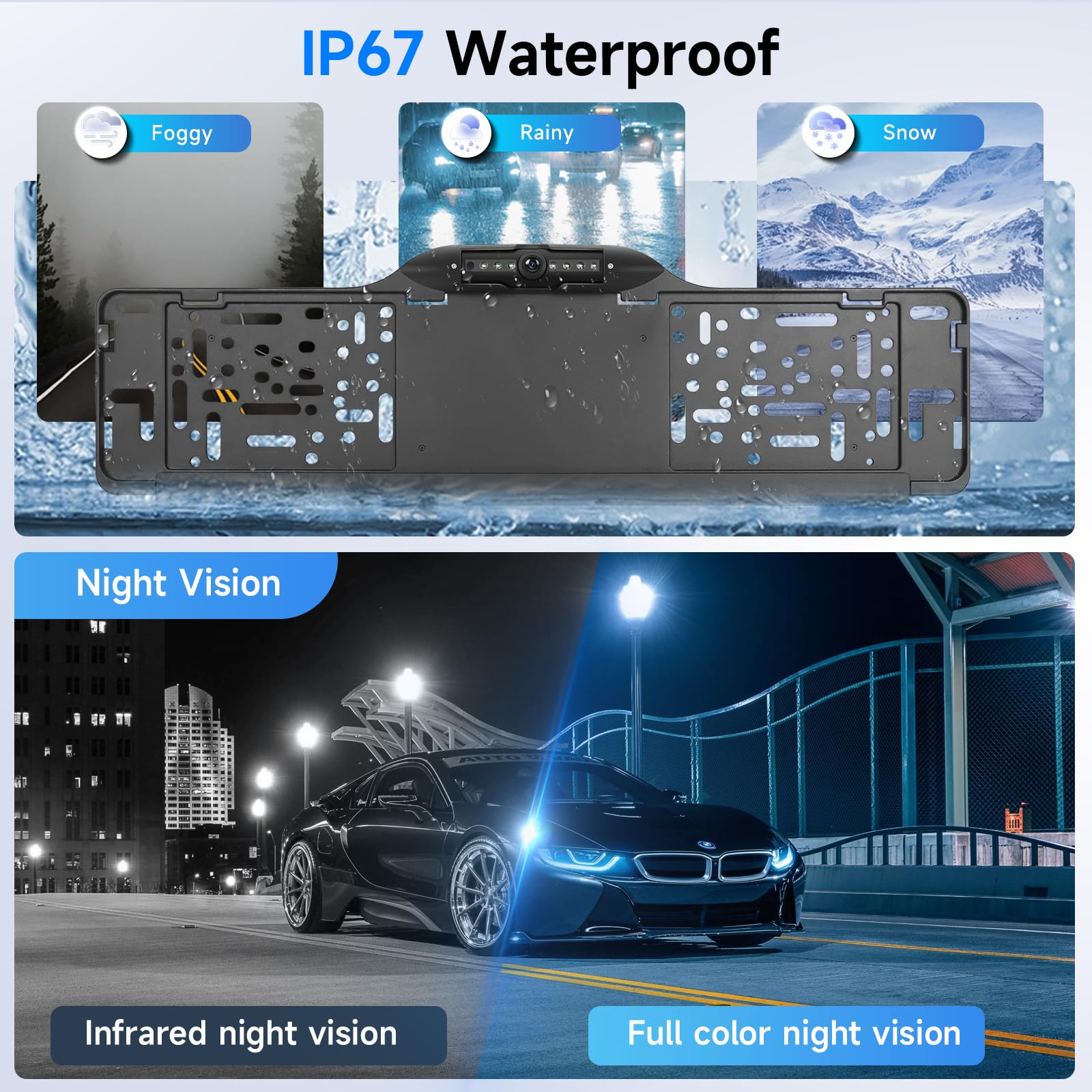Dioche Universele achteruitrijcamera, kentekenplaat-achteruitrijcamera, 170º HD achteruitrijcamera, 8 leds, nachtzicht, waterdicht Dioche Universele achteruitrijcamera, kentekenplaat-achteruitrijcamera, 170º HD achteruitrijcamera, 8 leds, nachtzicht, waterdicht