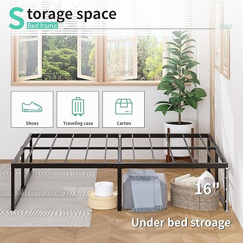 Miniatura 98 de Marco de cama individual de 9 pulgadas, marco de cama individual de metal resistente, no necesita somier, sin ruido, fácil montaje, color negro