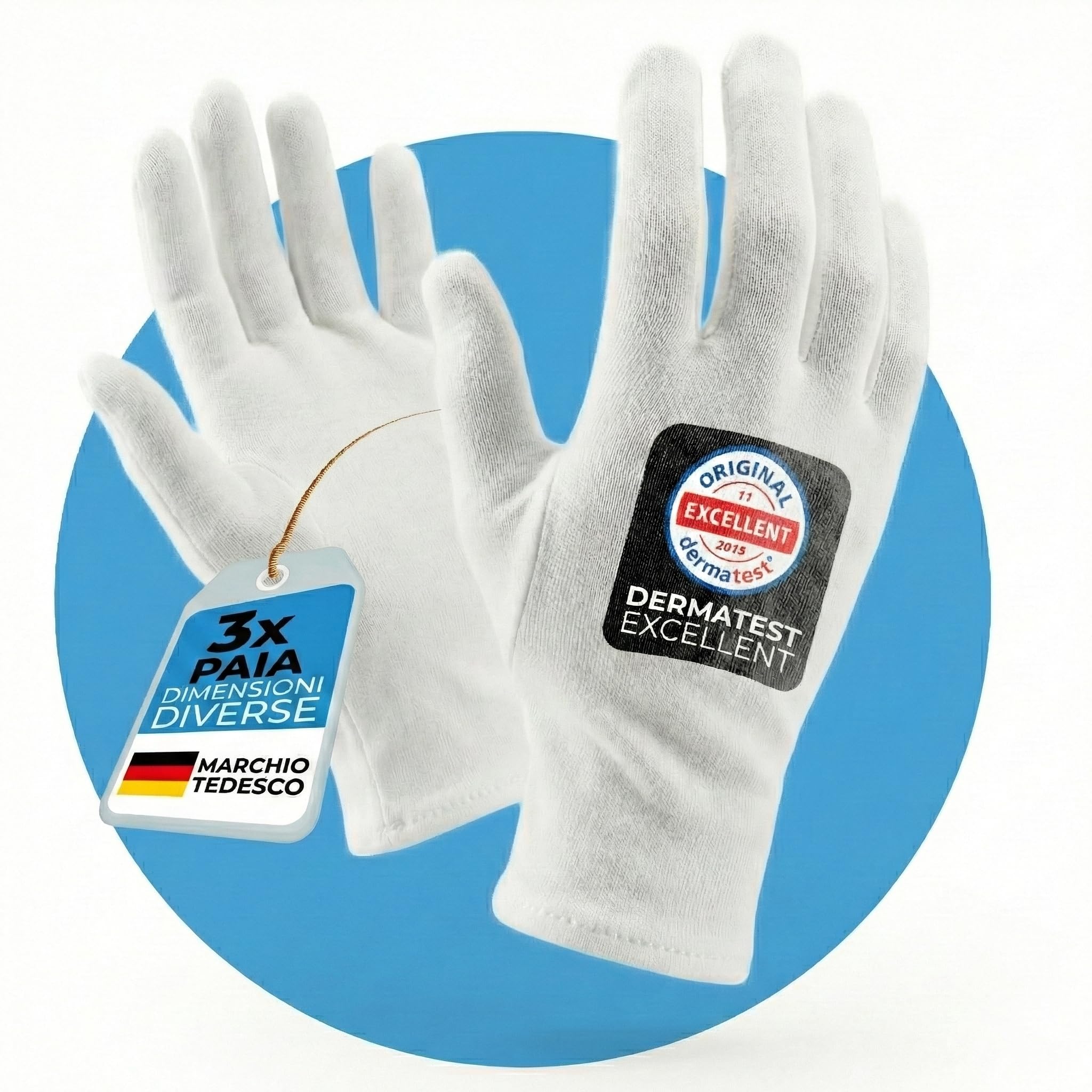 Guanti bianchi in 100% cotone morbido | guanti cosmetici per crema mani, spa, pelle secca | sottili, comodi, riutilizzabili | 3 paia M